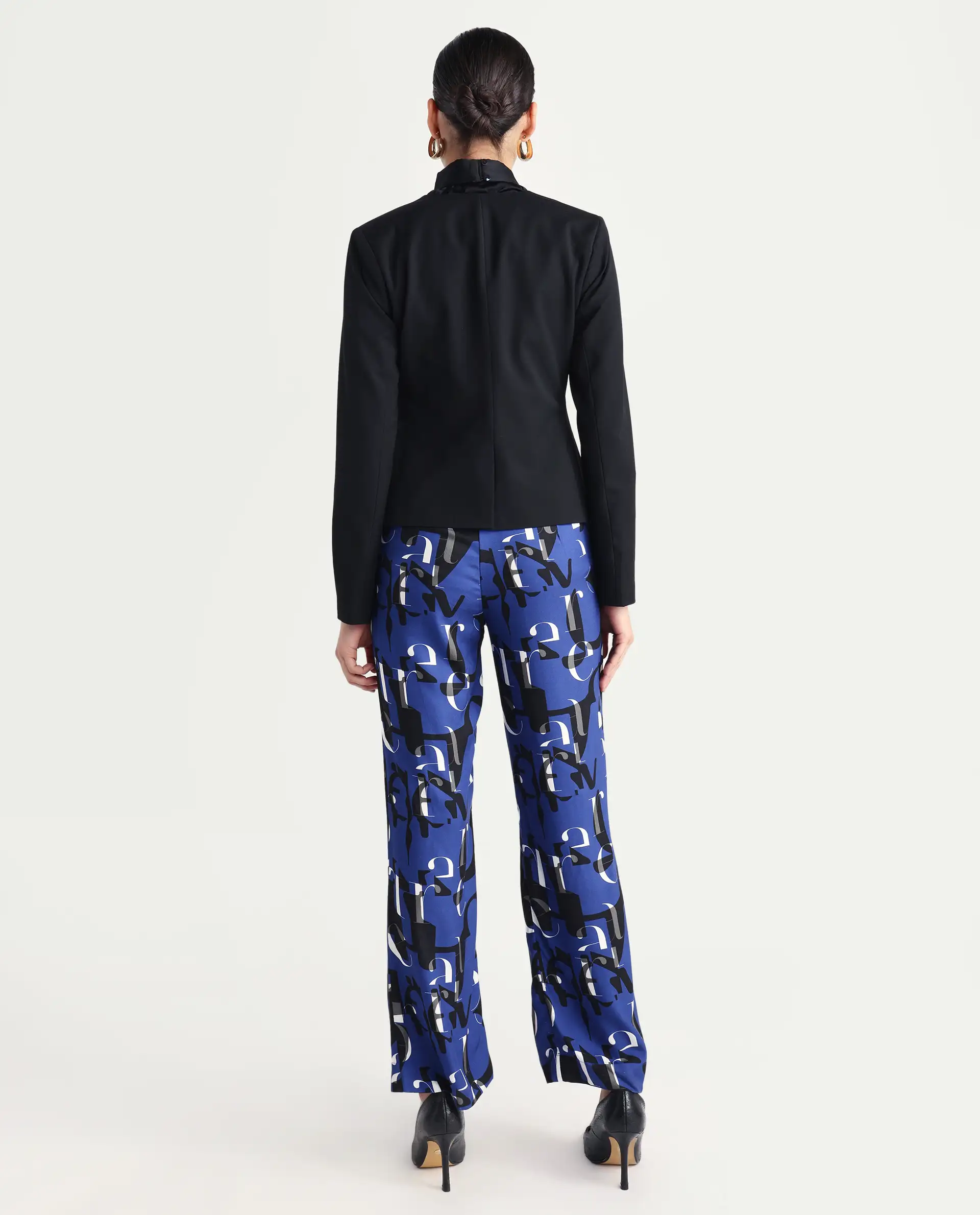 Rareism Women's Ryan Blue Viscose Typography Print Ankle Length Wide Trouser - Image 6