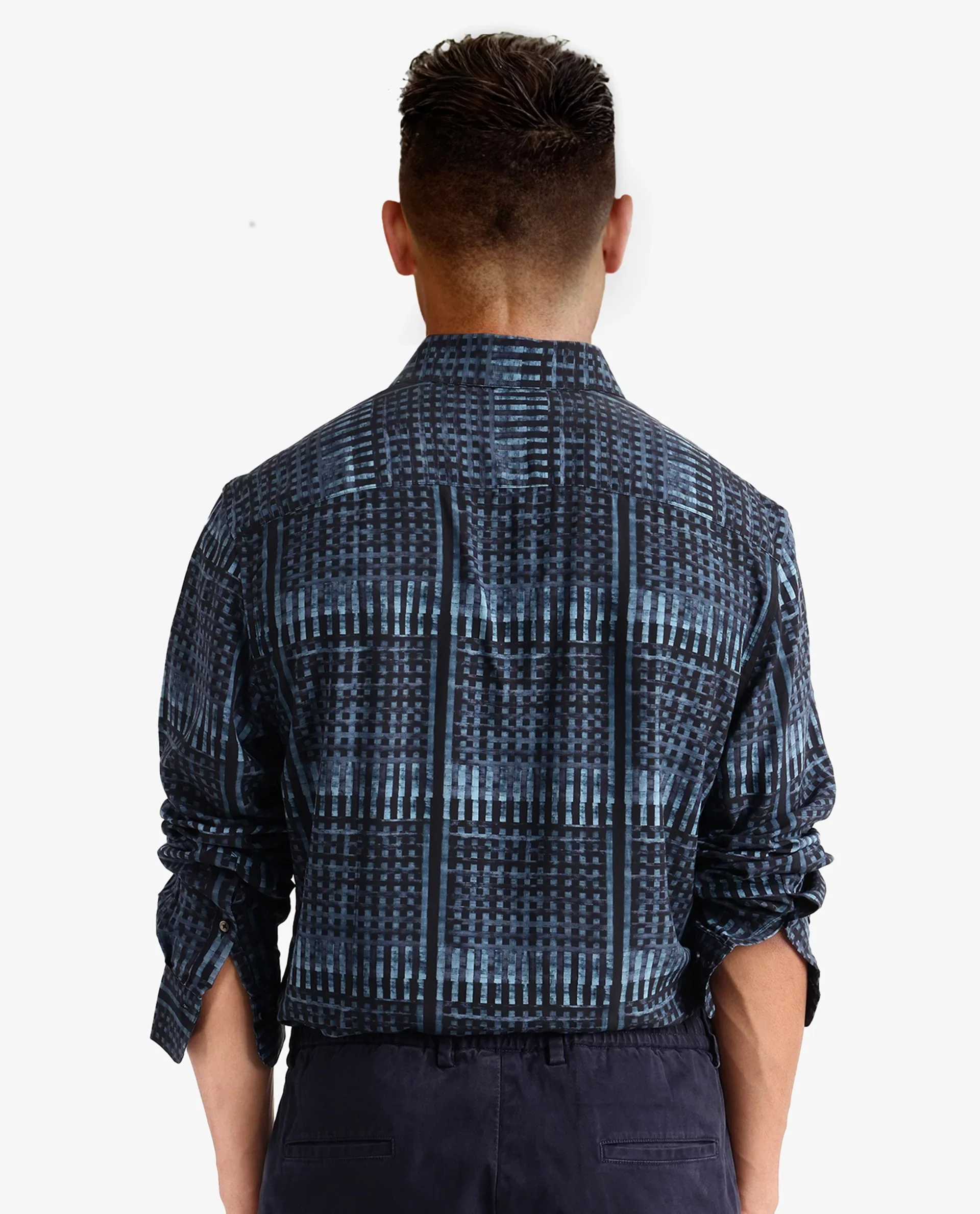 Rare Rabbit Men's Ryba Blue Cotton Geometric Print Regular Fit Full Sleeve Collared Shirt - Image 5