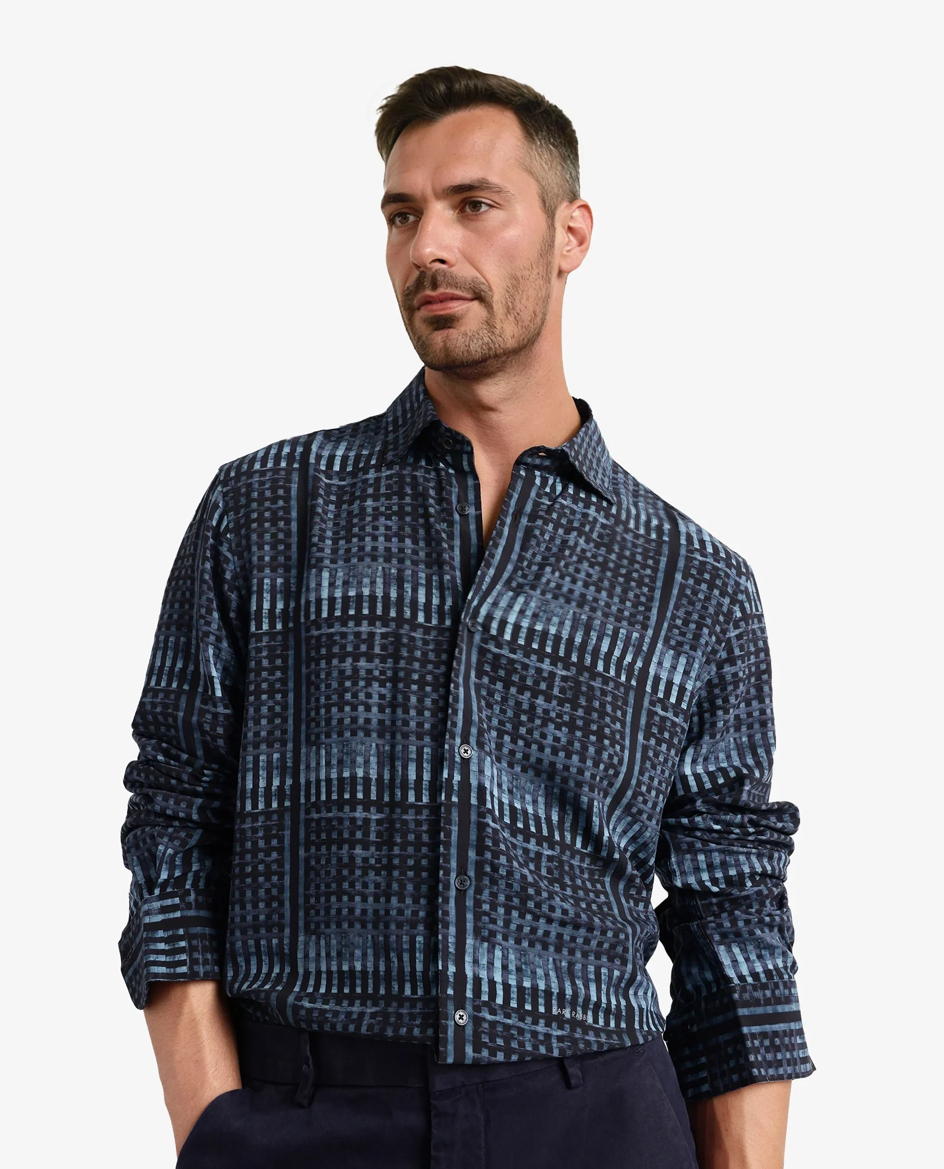 Rare Rabbit Men's Ryba Blue Cotton Geometric Print Regular Fit Full Sleeve Collared Shirt - Image 6
