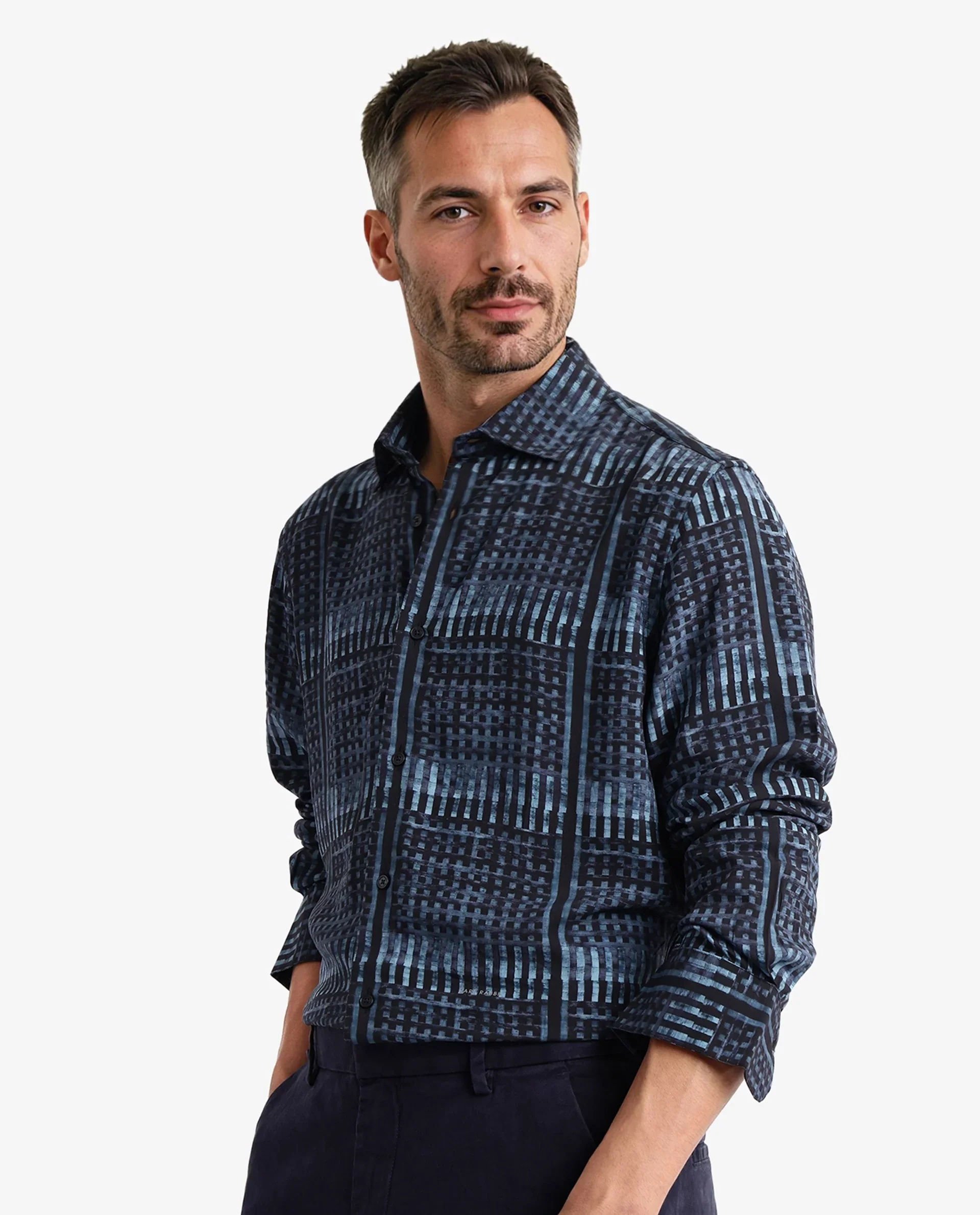 Rare Rabbit Men's Ryba Blue Cotton Geometric Print Regular Fit Full Sleeve Collared Shirt - Image 8