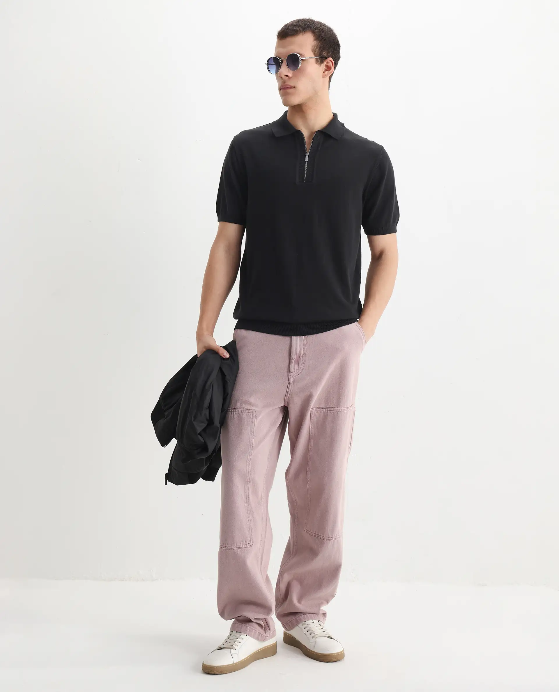 Rare Rabbit Men's Ryd Black Cotton Plain Regular Fit Half Sleeve Polo - Image 2