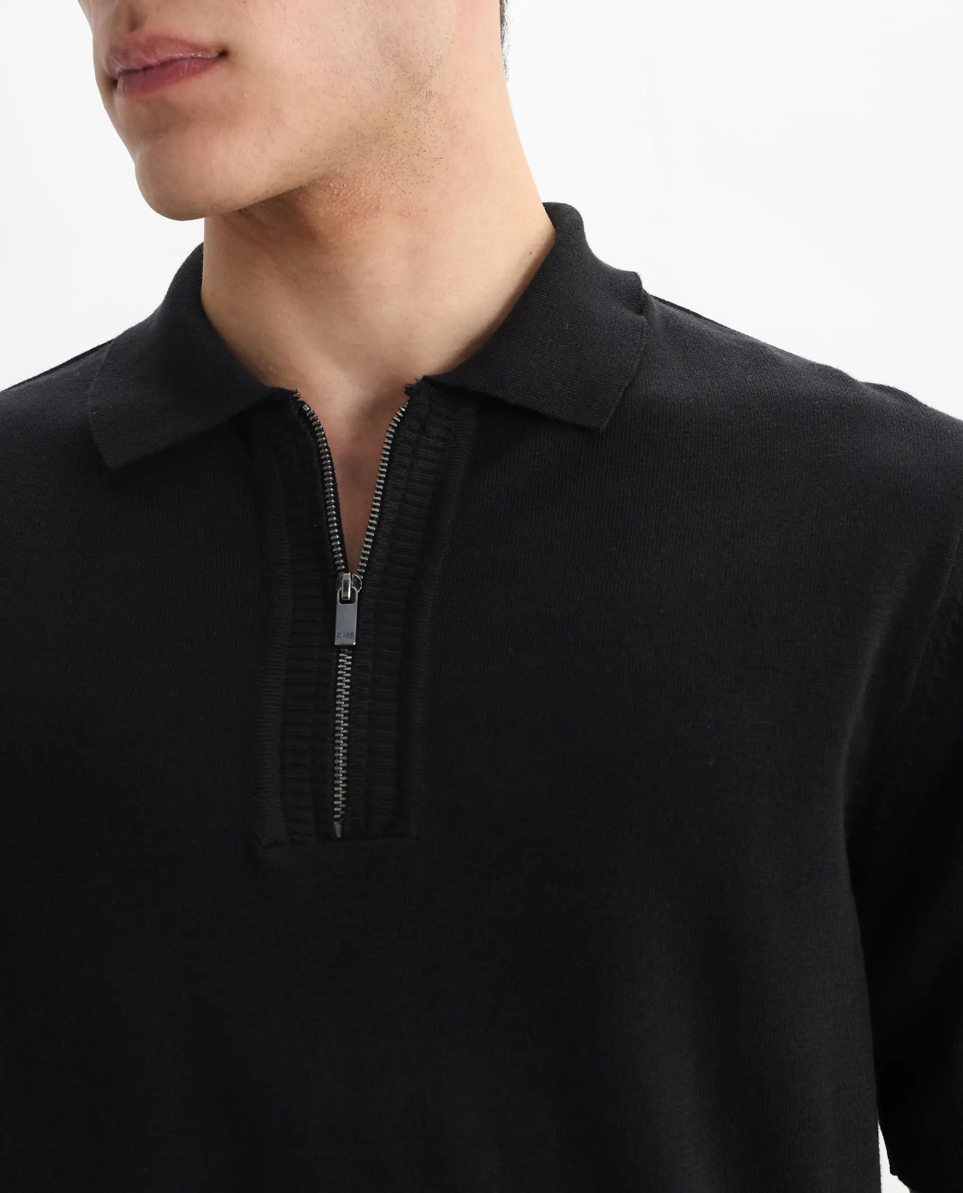 Rare Rabbit Men's Ryd Black Cotton Plain Regular Fit Half Sleeve Polo - Image 3