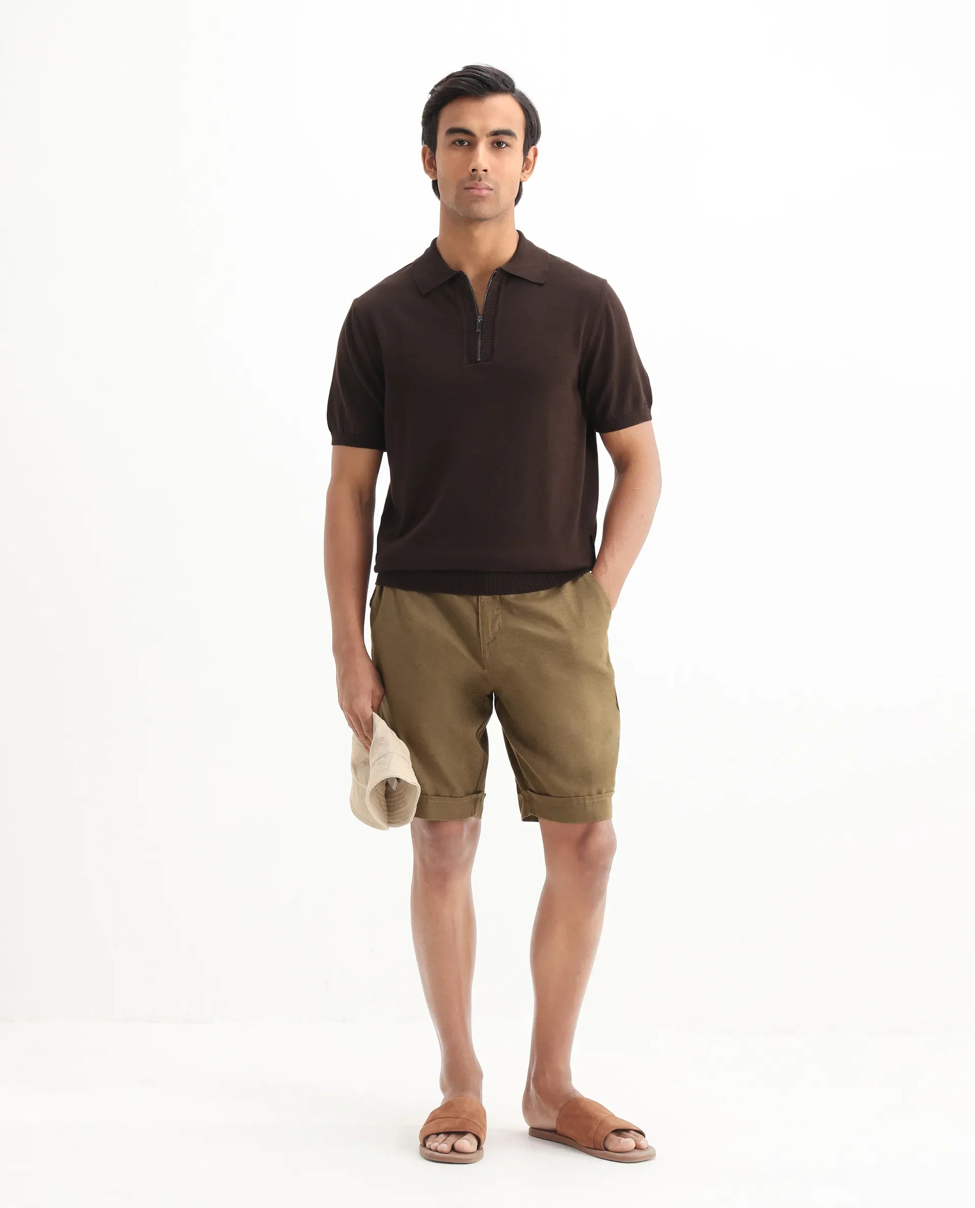 Rare Rabbit Men's Ryd Brown Cotton Plain Regular Fit Half Sleeve Polo - Image 2