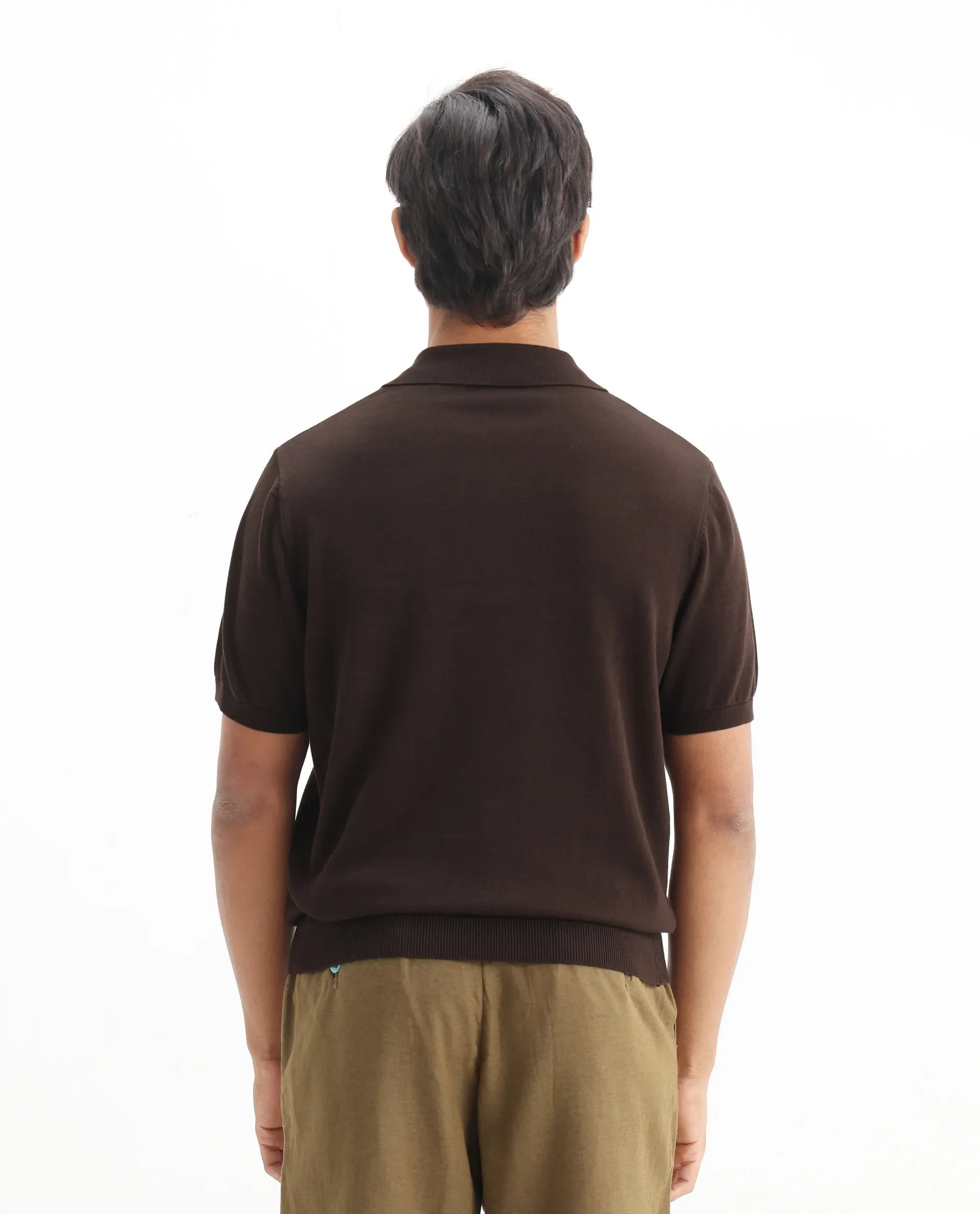 Rare Rabbit Men's Ryd Brown Cotton Plain Regular Fit Half Sleeve Polo - Image 6