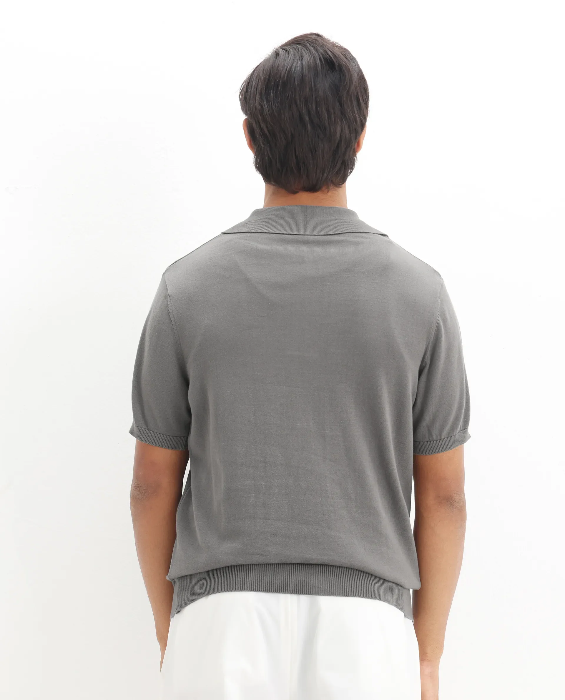 Rare Rabbit Men's Ryd Dark Grey Cotton Plain Regular Fit Half Sleeve Polo - Image 6