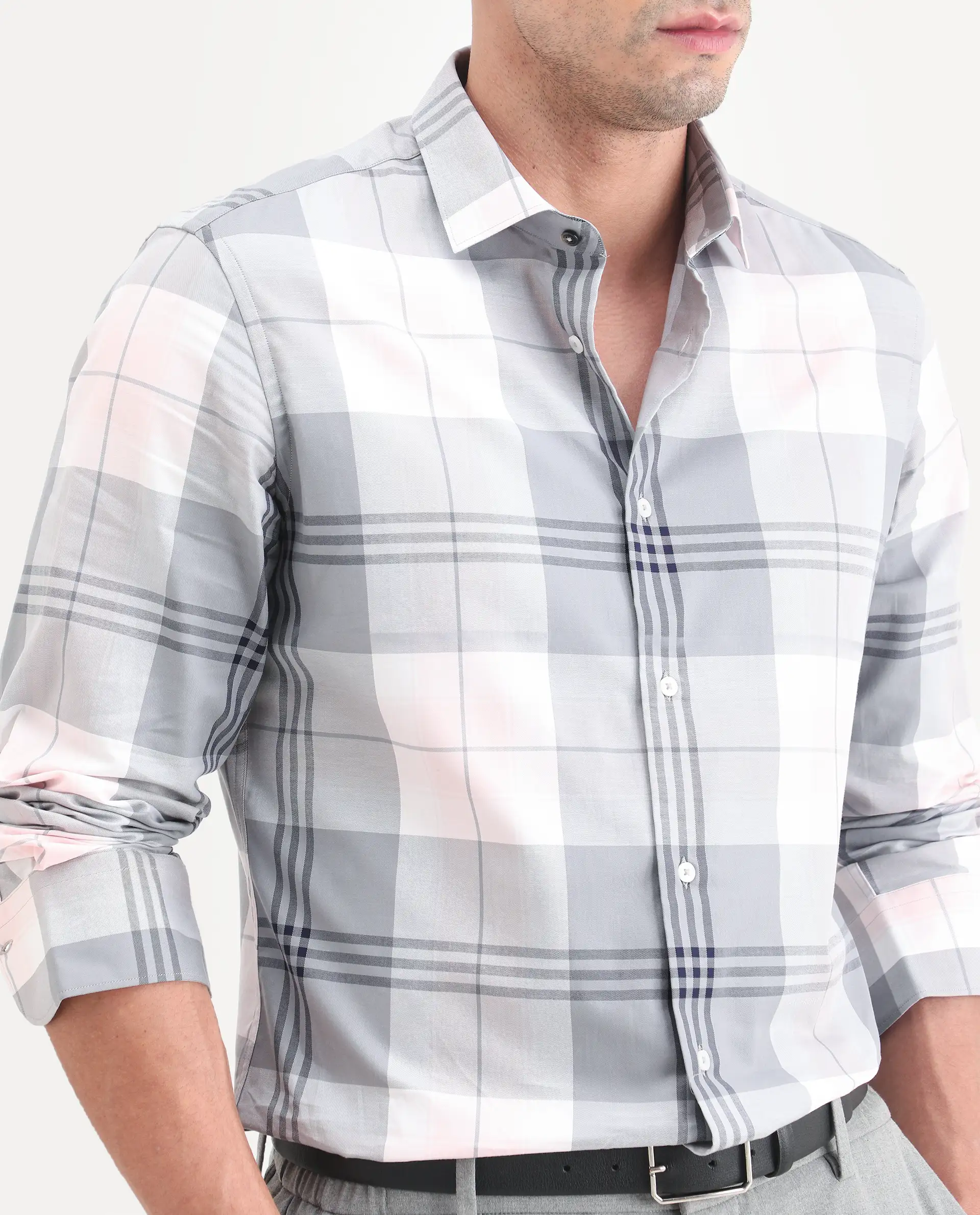 Rare Rabbit Men's Ryett-26 Pink Cotton Fabric Full Sleeve Spread Collar Regular Fit Checked Shirt - Image 3