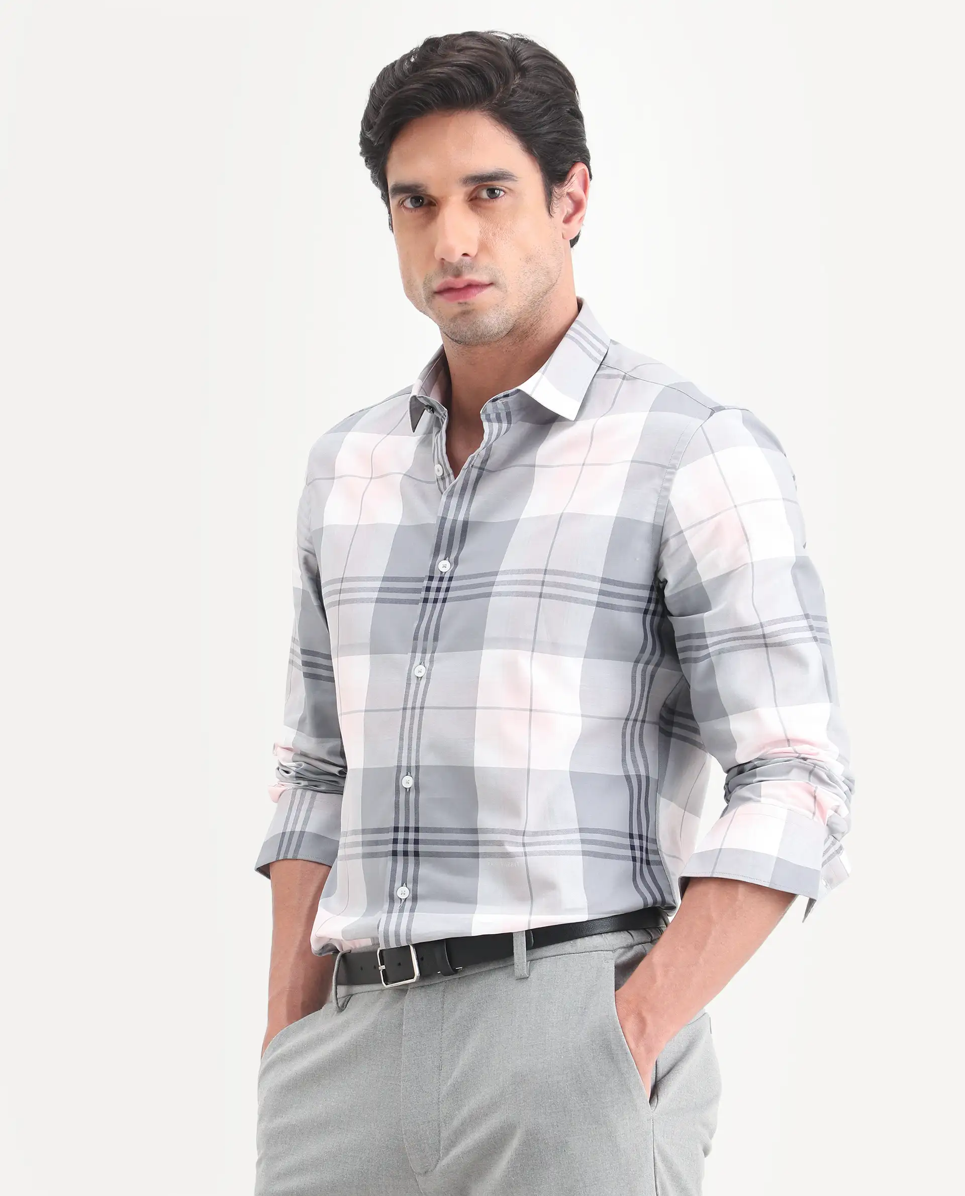 Rare Rabbit Men's Ryett-26 Pink Cotton Fabric Full Sleeve Spread Collar Regular Fit Checked Shirt - Image 4