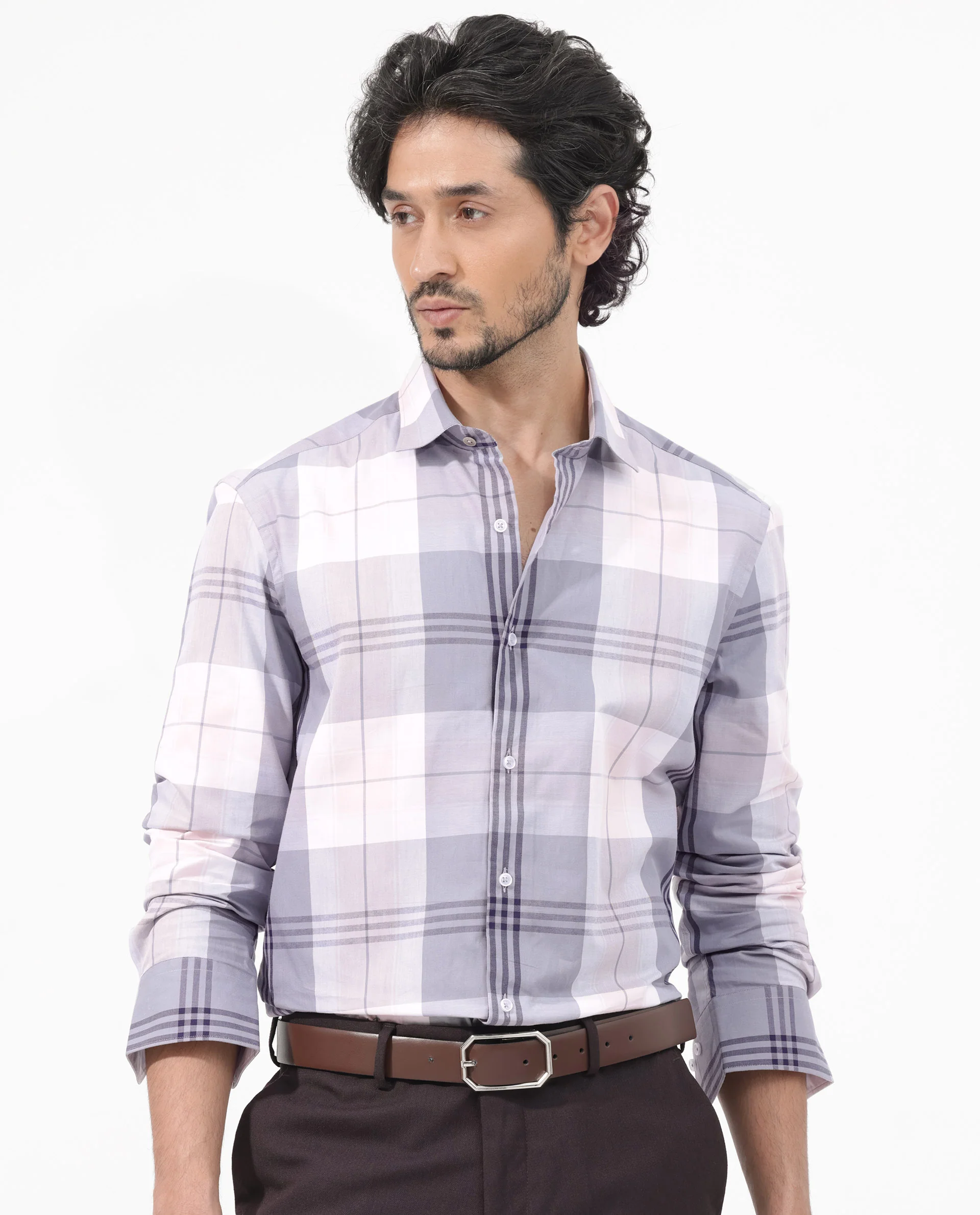 Rare Rabbit Men's Ryett Pink Cotton Checked Print Regular Fit Full Sleeve Collared Shirt - Image 3