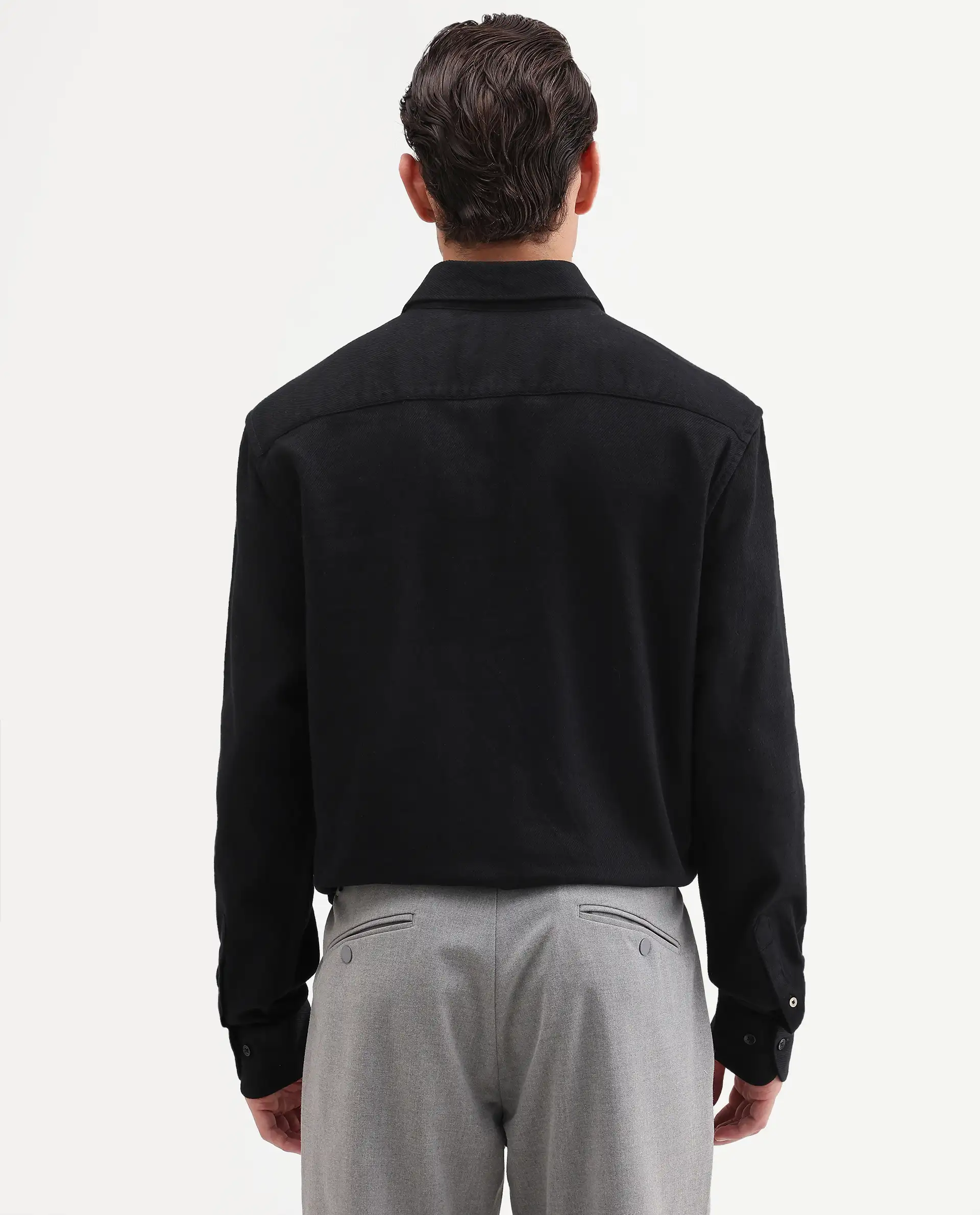 Rare Rabbit Men's Ryka Black Cotton Fabric Full Sleeve Collared Regular Fit Plain Shirt - Image 7