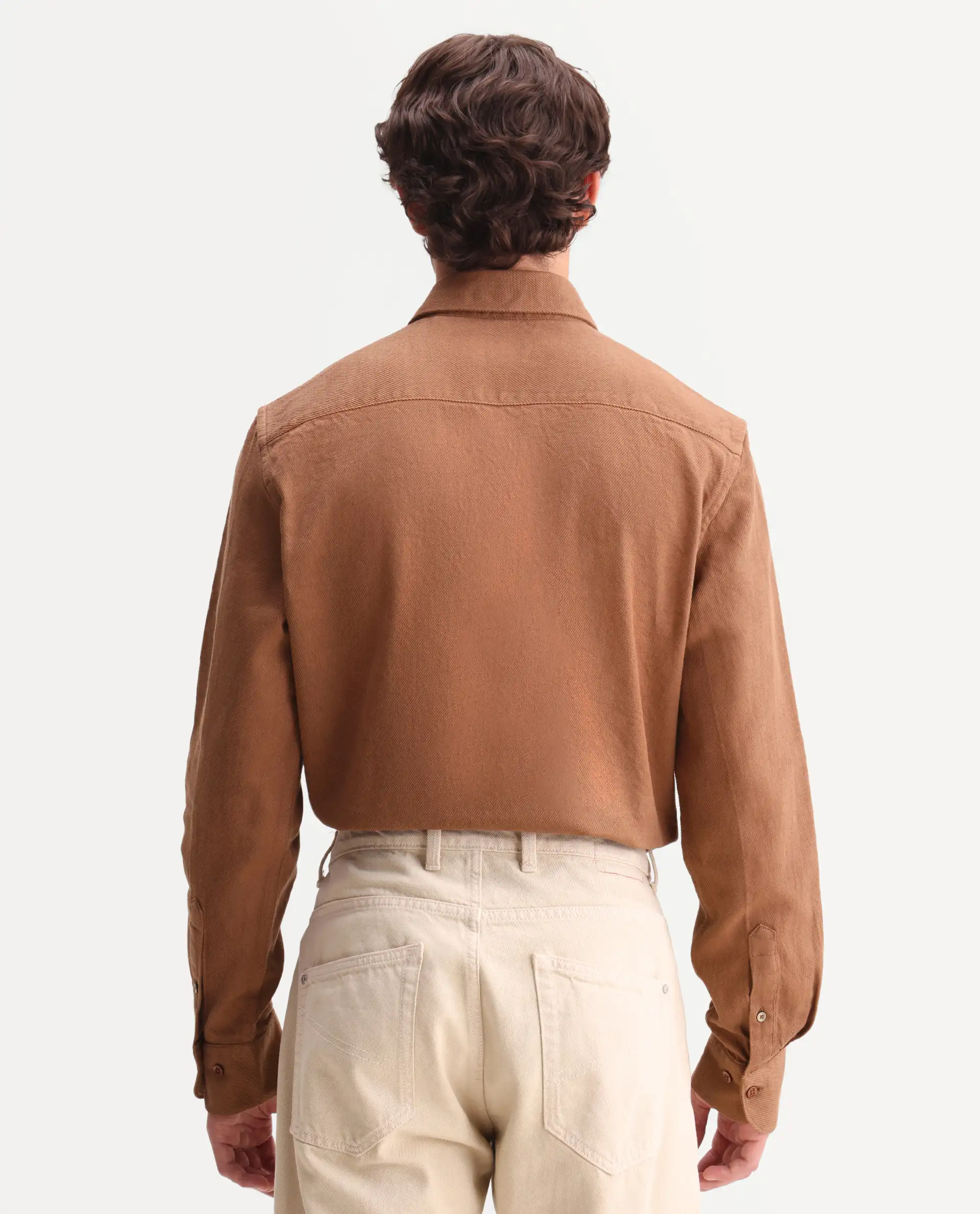 Rare Rabbit Men's Ryka Brown Cotton Fabric Full Sleeve Collared Regular Fit Plain Shirt - Image 7