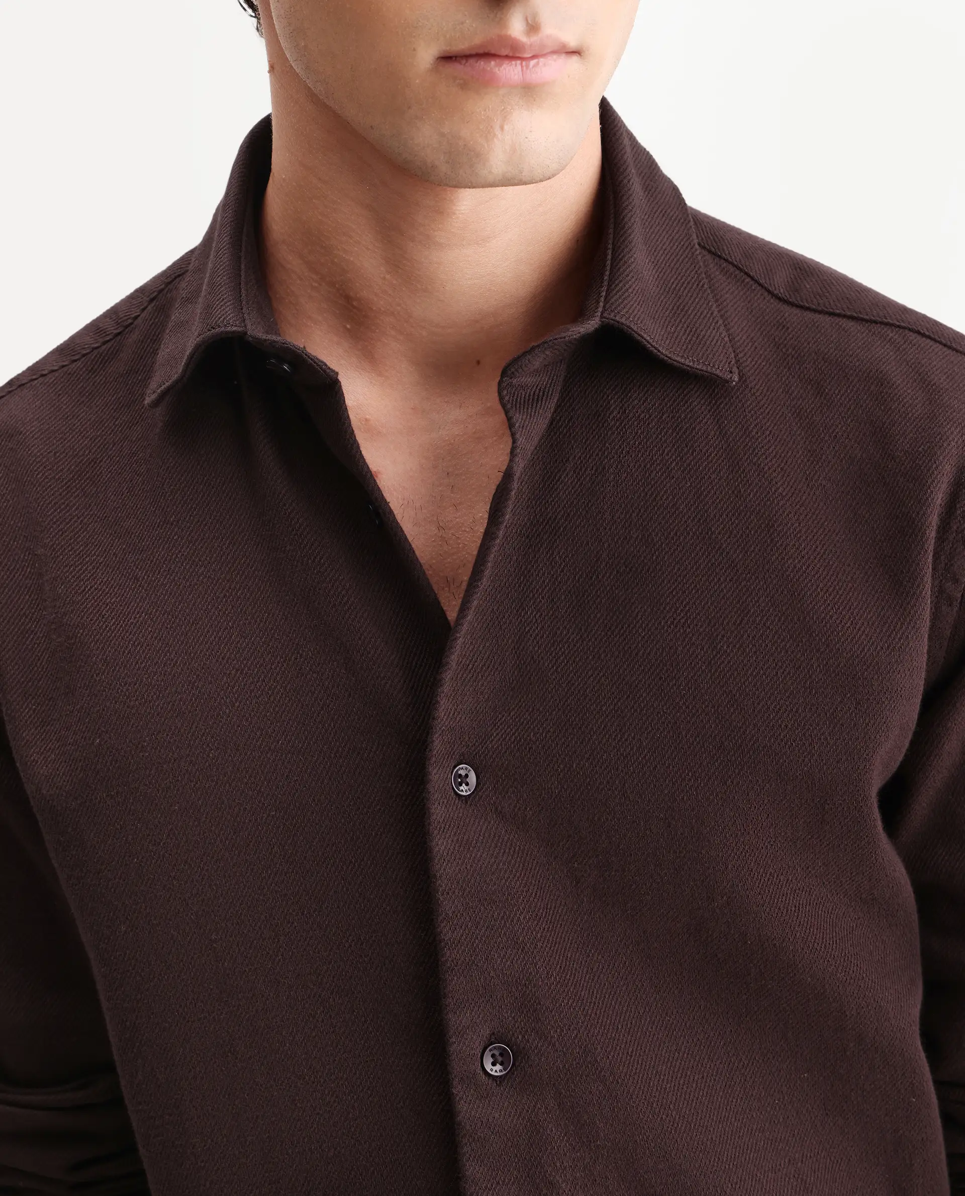 Rare Rabbit Men's Ryka Dark Brown Cotton Fabric Full Sleeve Collared Regular Fit Plain Shirt - Image 3
