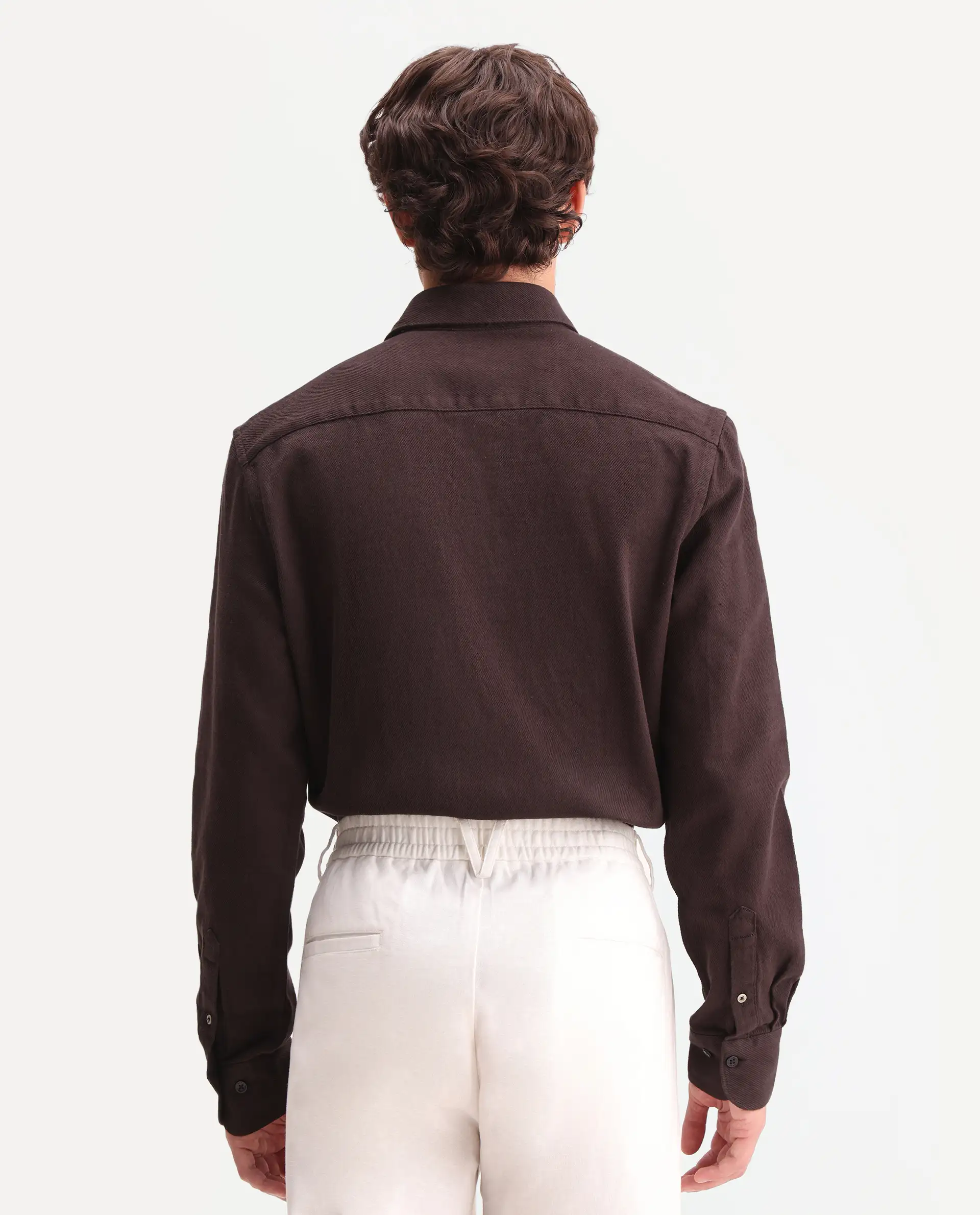 Rare Rabbit Men's Ryka Dark Brown Cotton Fabric Full Sleeve Collared Regular Fit Plain Shirt - Image 7