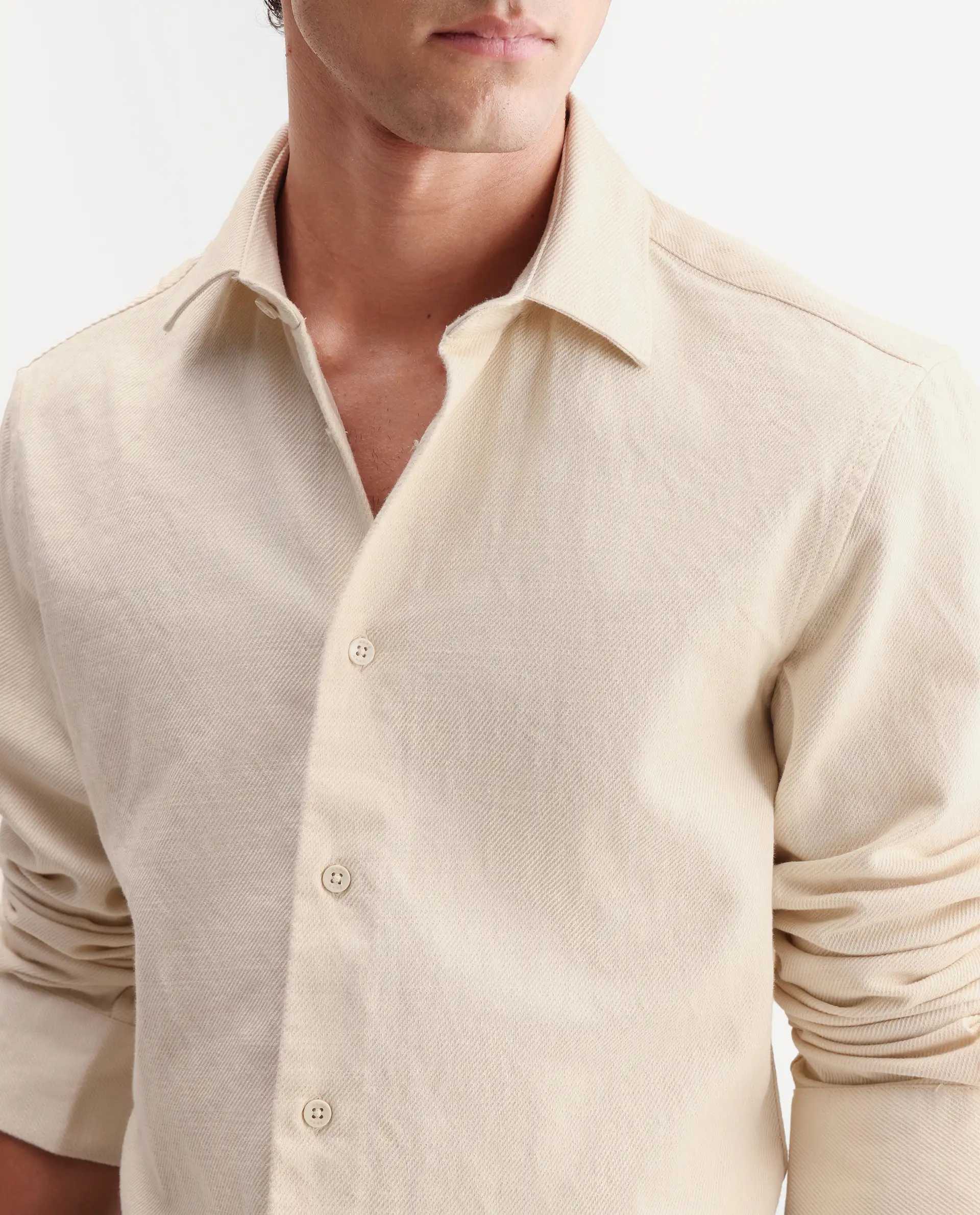 Rare Rabbit Men's Ryka Off White Cotton Fabric Full Sleeve Collared Regular Fit Plain Shirt - Image 3