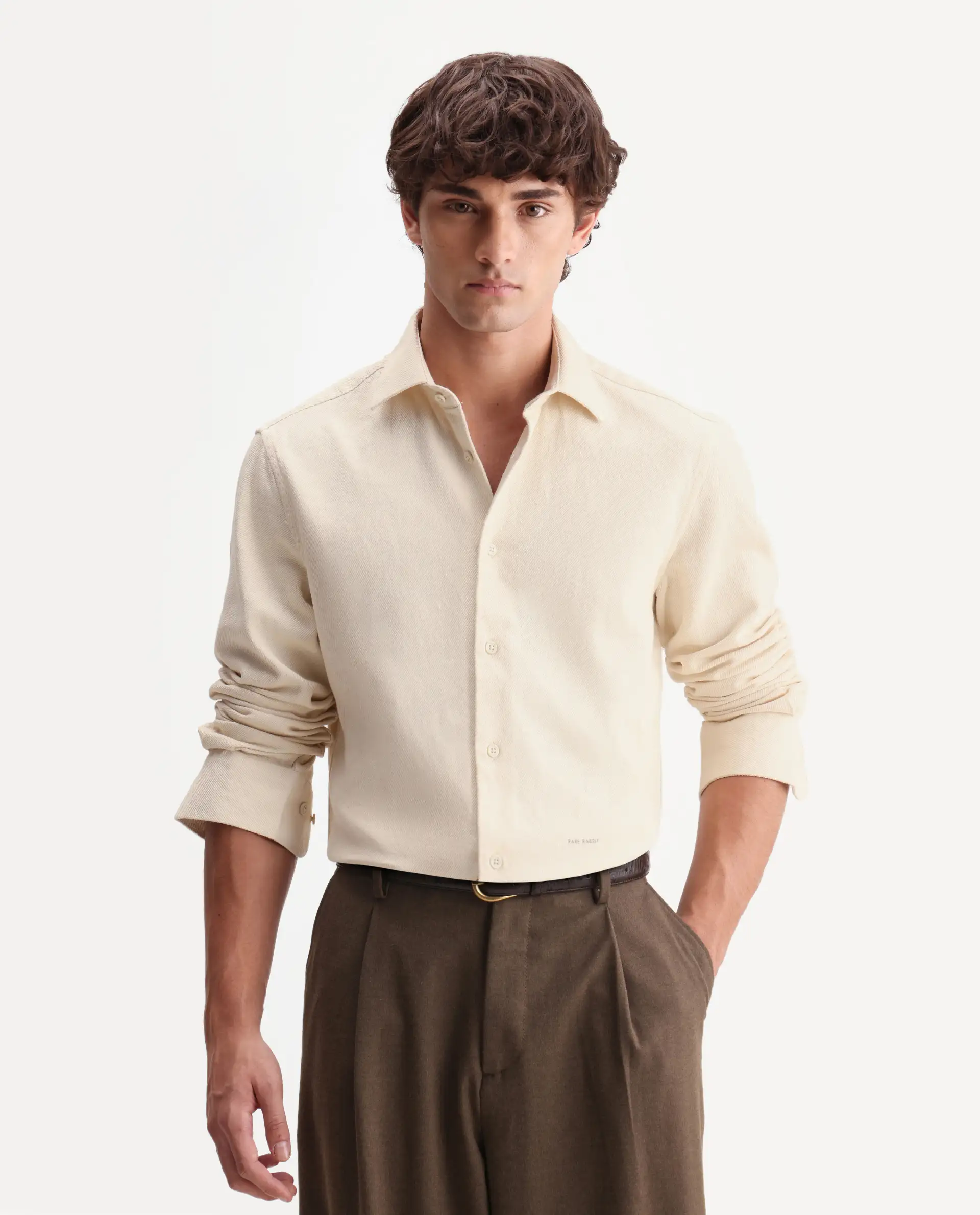 Rare Rabbit Men's Ryka Off White Cotton Fabric Full Sleeve Collared Regular Fit Plain Shirt - Image 4