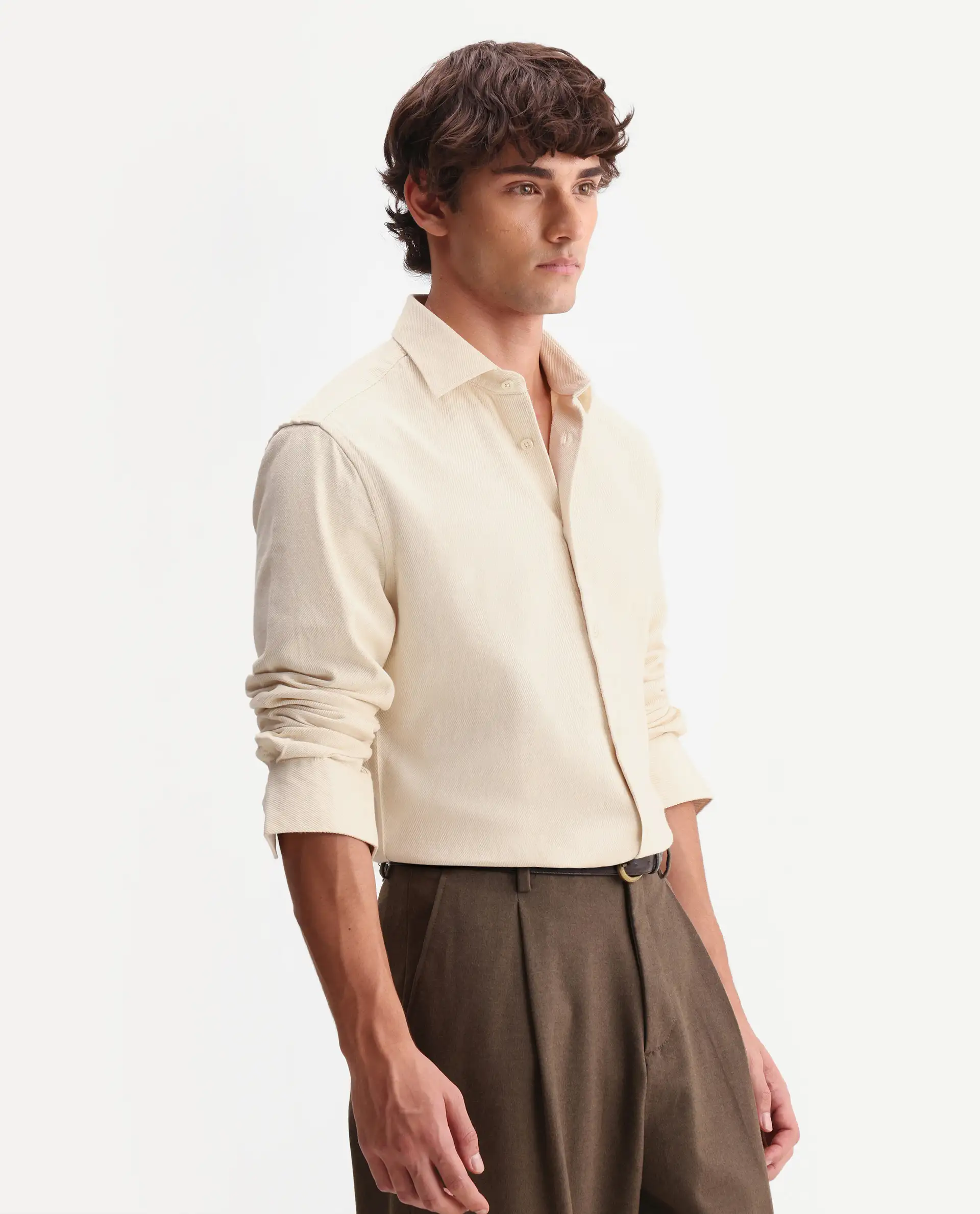 Rare Rabbit Men's Ryka Off White Cotton Fabric Full Sleeve Collared Regular Fit Plain Shirt - Image 6
