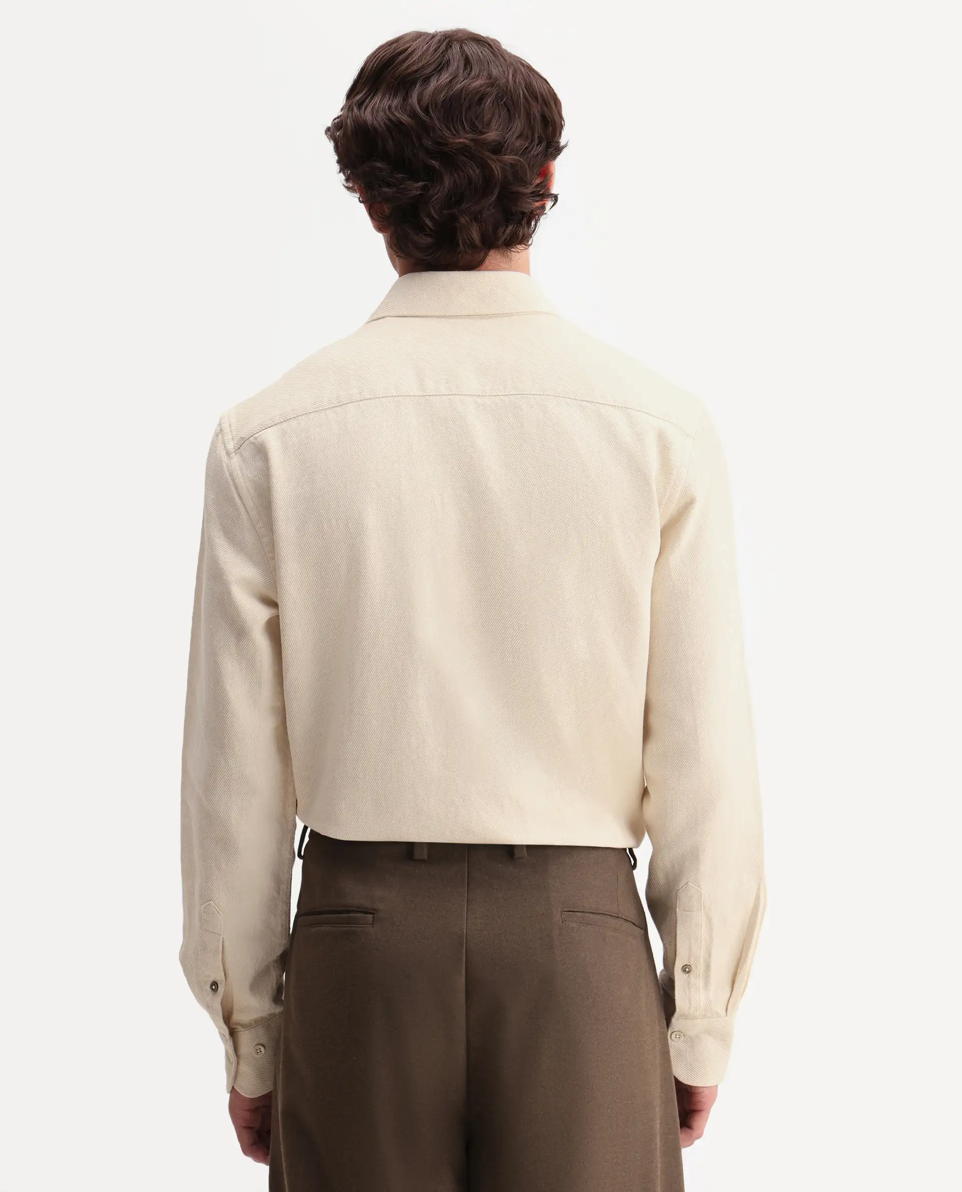 Rare Rabbit Men's Ryka Off White Cotton Fabric Full Sleeve Collared Regular Fit Plain Shirt - Image 7
