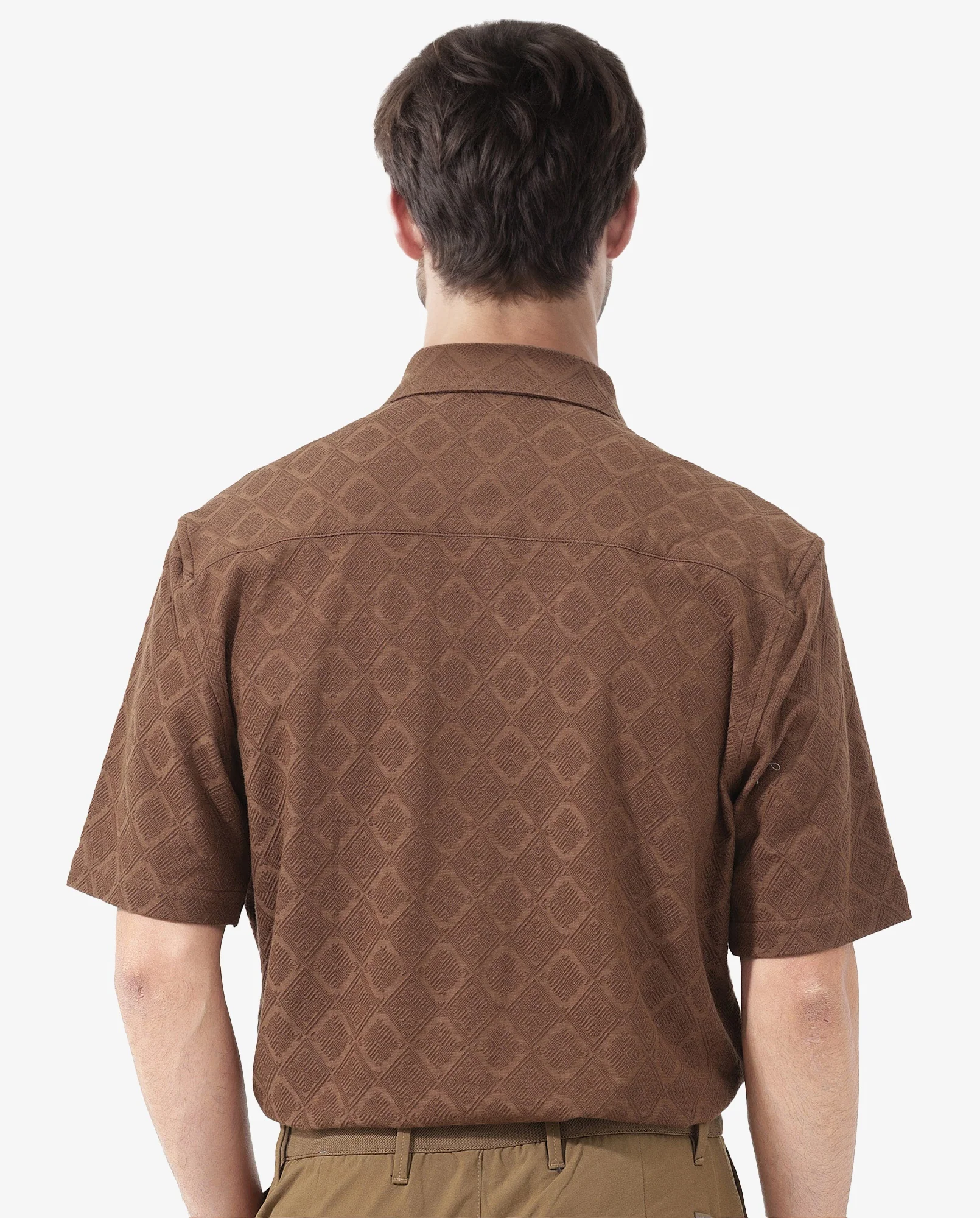 Rare Rabbit Men's Ryker Brown Cotton Blend Jacquard Boxy Fit Half Sleeve Collared Shirt - Image 6