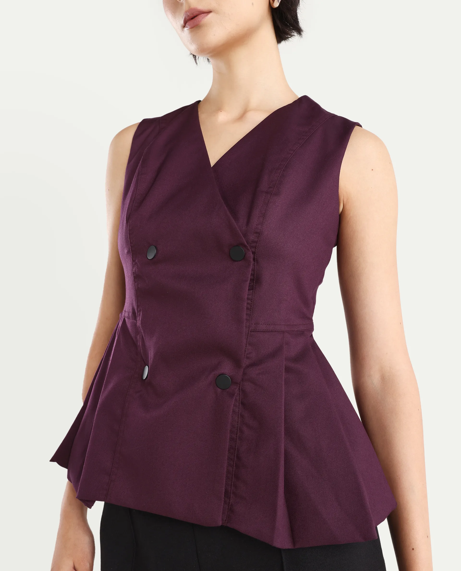 Rareism Women's Rysa Purple Polyester V-Neck Plain Sleeveless Regular Fit And Flare Top - Image 4