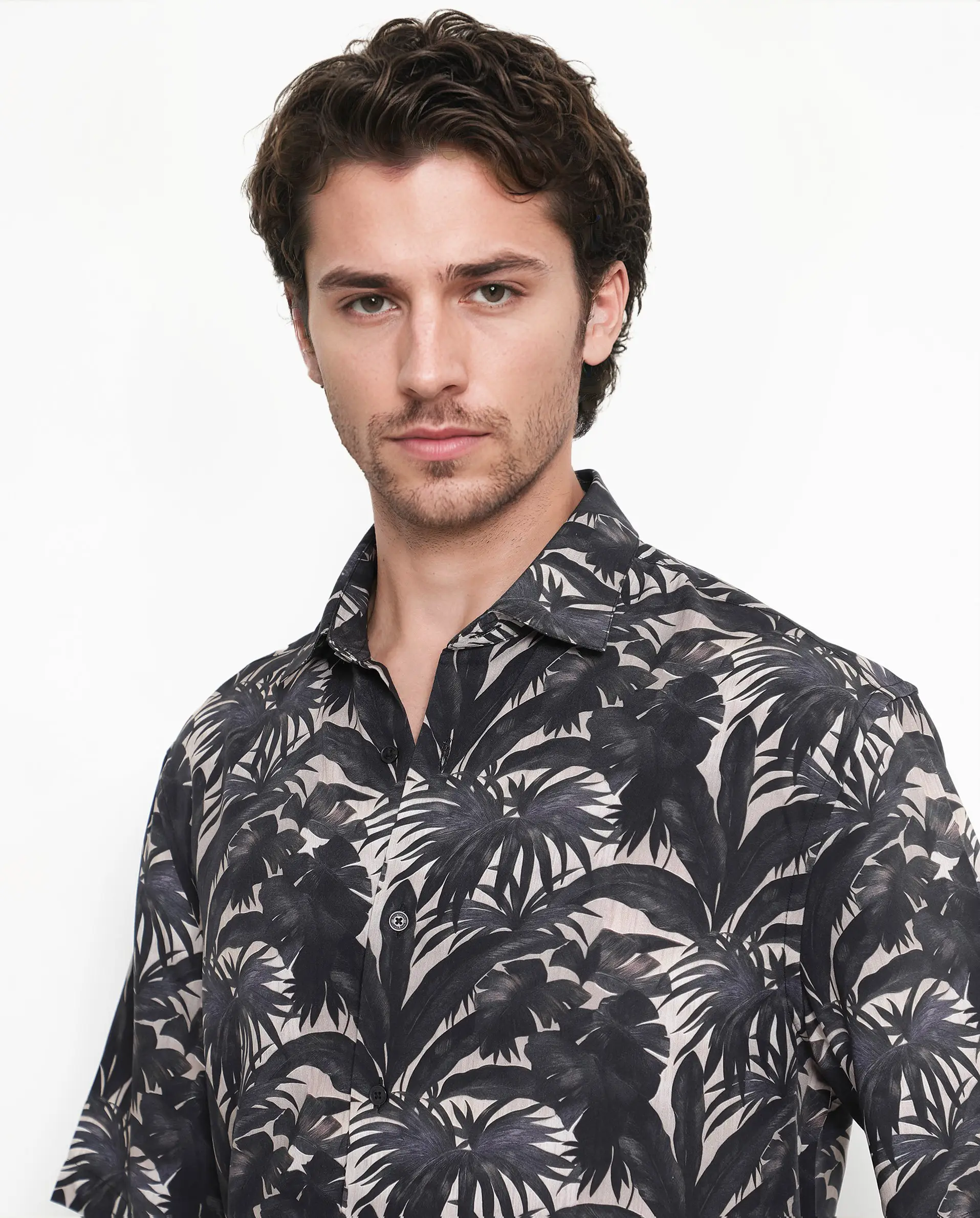 Rare Rabbit Men's Sabel Black Viscose Tropical Print Boxy Fit Half Sleeve Collared Shirt - Image 4