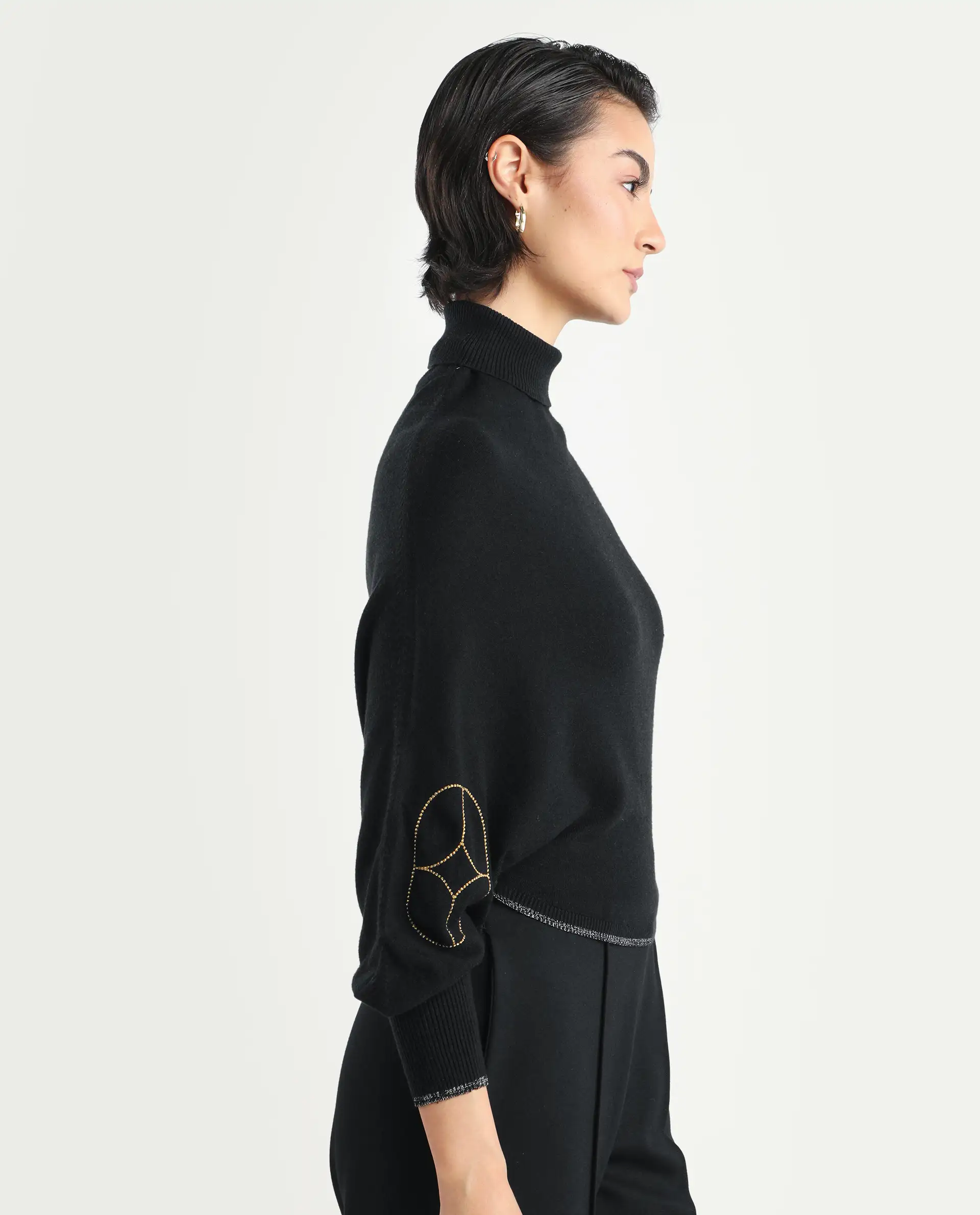 Rareism Women's Sabel Black Viscose Turtle Neck Plain Kimono Sleeve Crop Relaxed Fit Sweater - Image 6