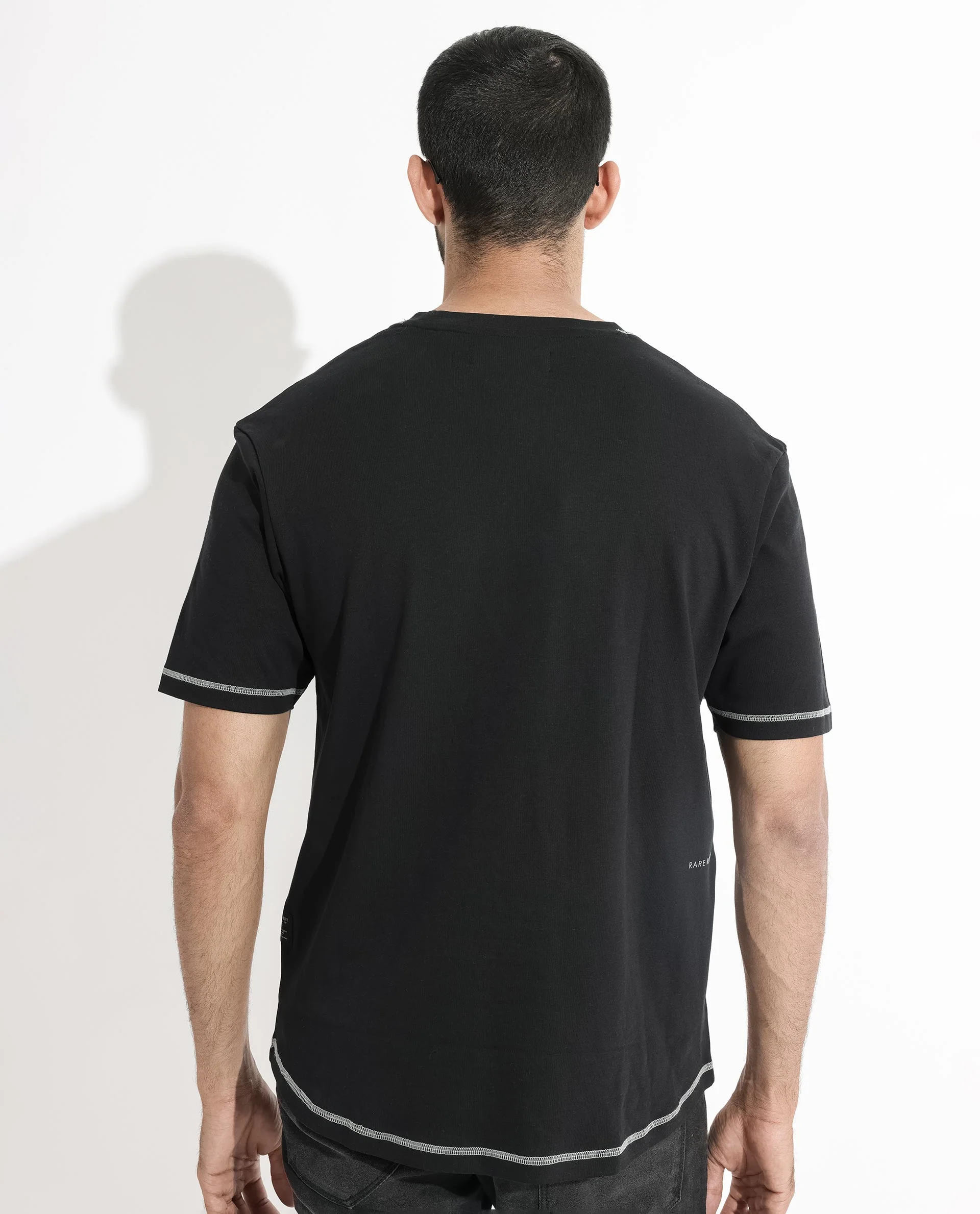 Rare Rabbit Men's Sable Black Cotton Plain Boxy Fit Half Sleeve Crew Neck T-Shirt - Image 8