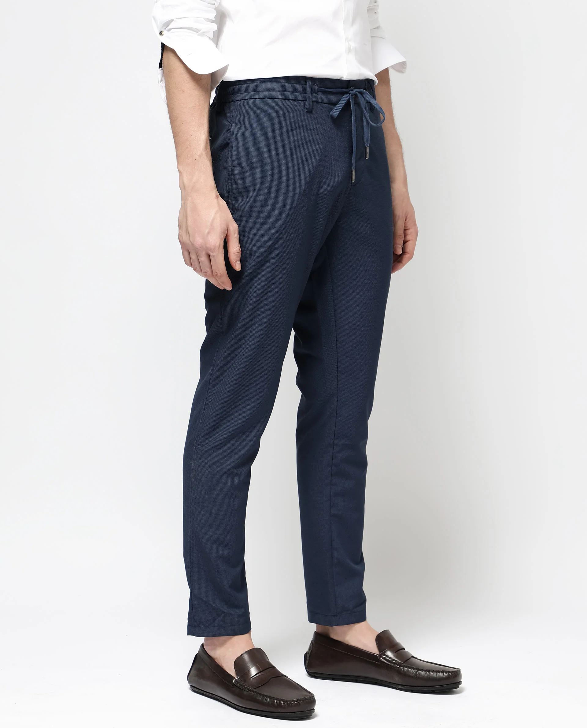 Rare Rabbit Men's Saco Navy Polyester Checked Print Regular Fit Trouser - Image 6