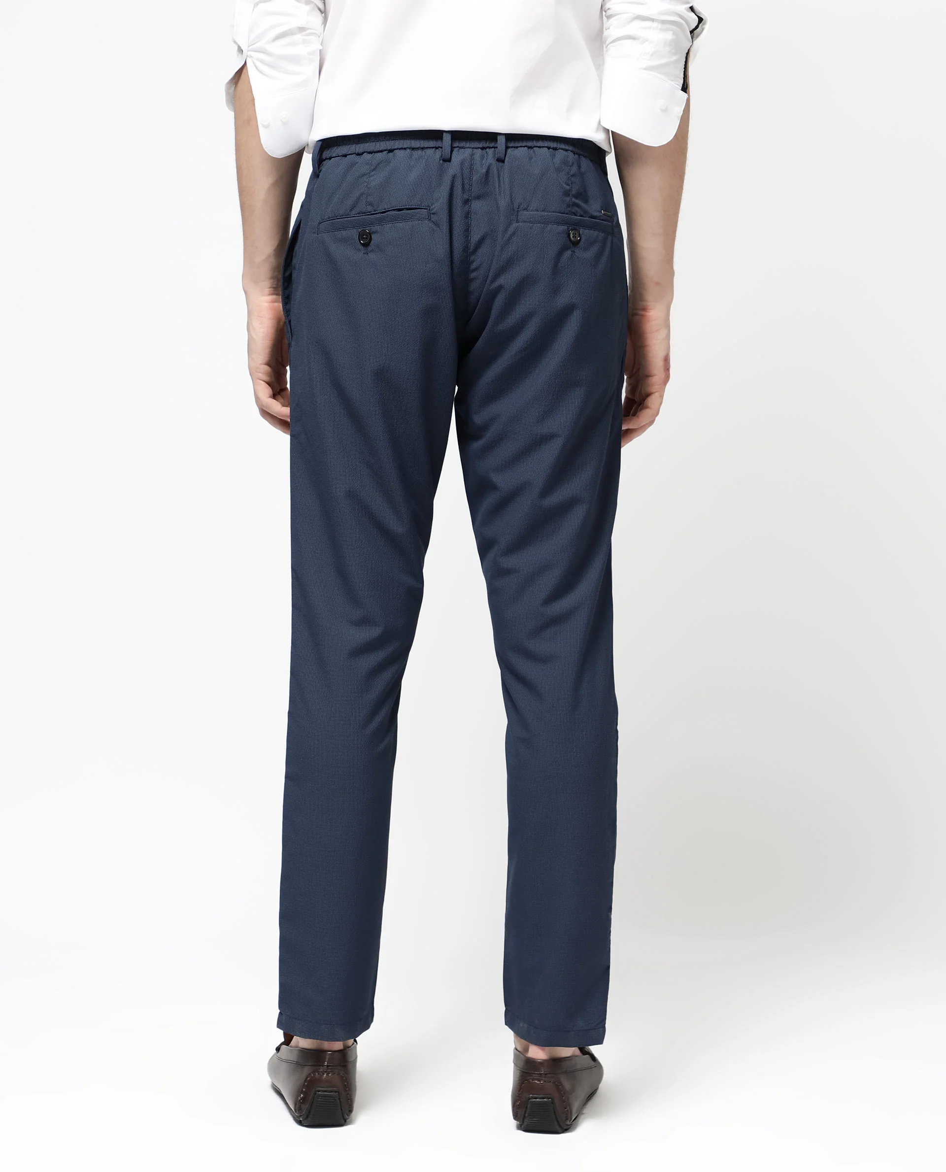 Rare Rabbit Men's Saco Navy Polyester Checked Print Regular Fit Trouser - Image 9