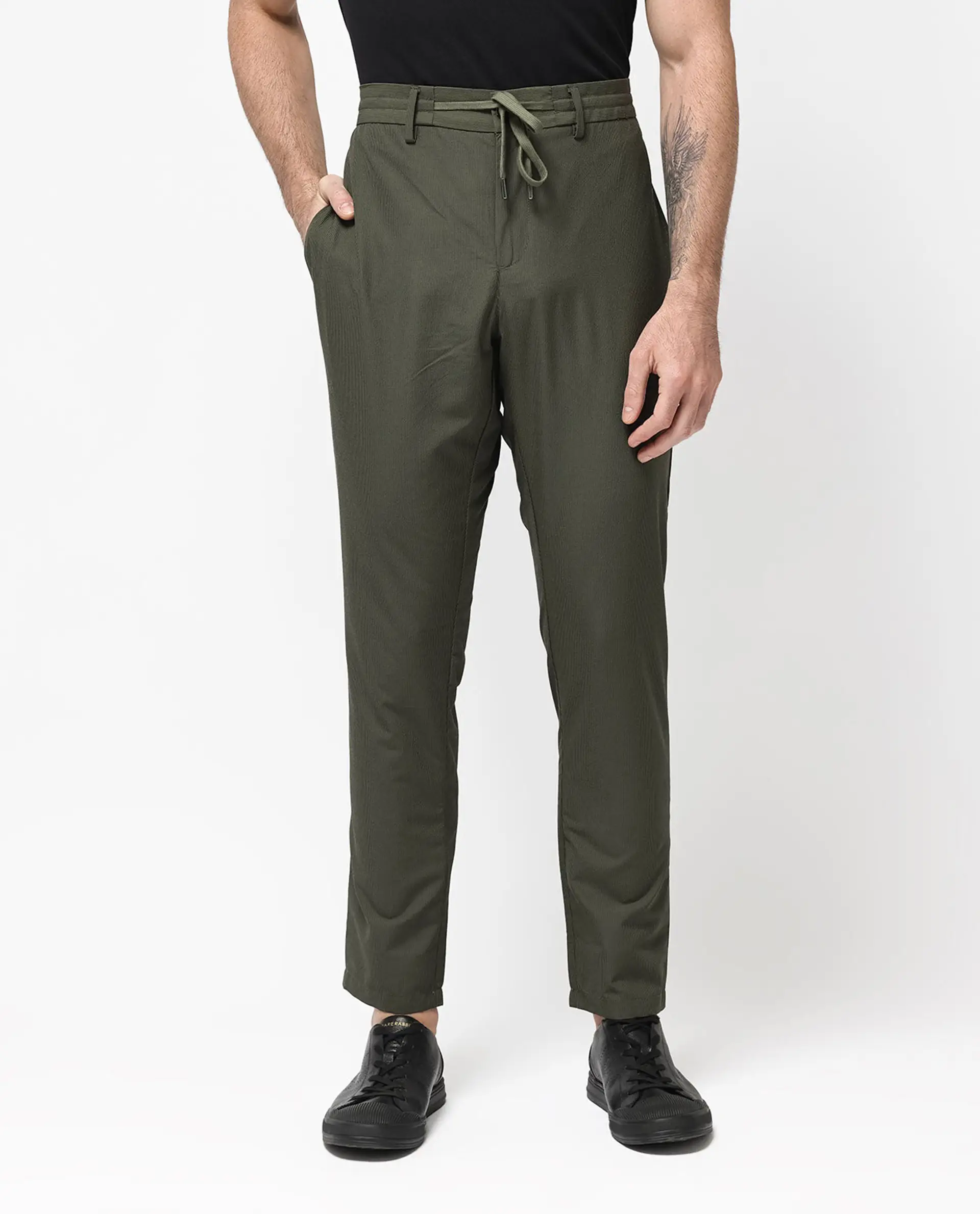 Rare Rabbit Men's Saco Olive Polyester Checked Print Regular Fit Trouser - Image 10