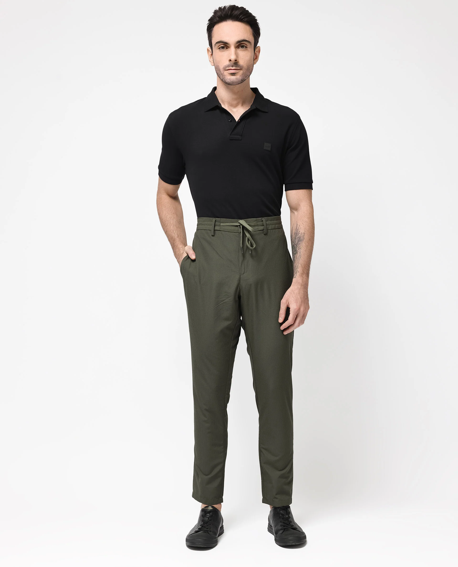 Rare Rabbit Men's Saco Olive Polyester Checked Print Regular Fit Trouser - Image 2