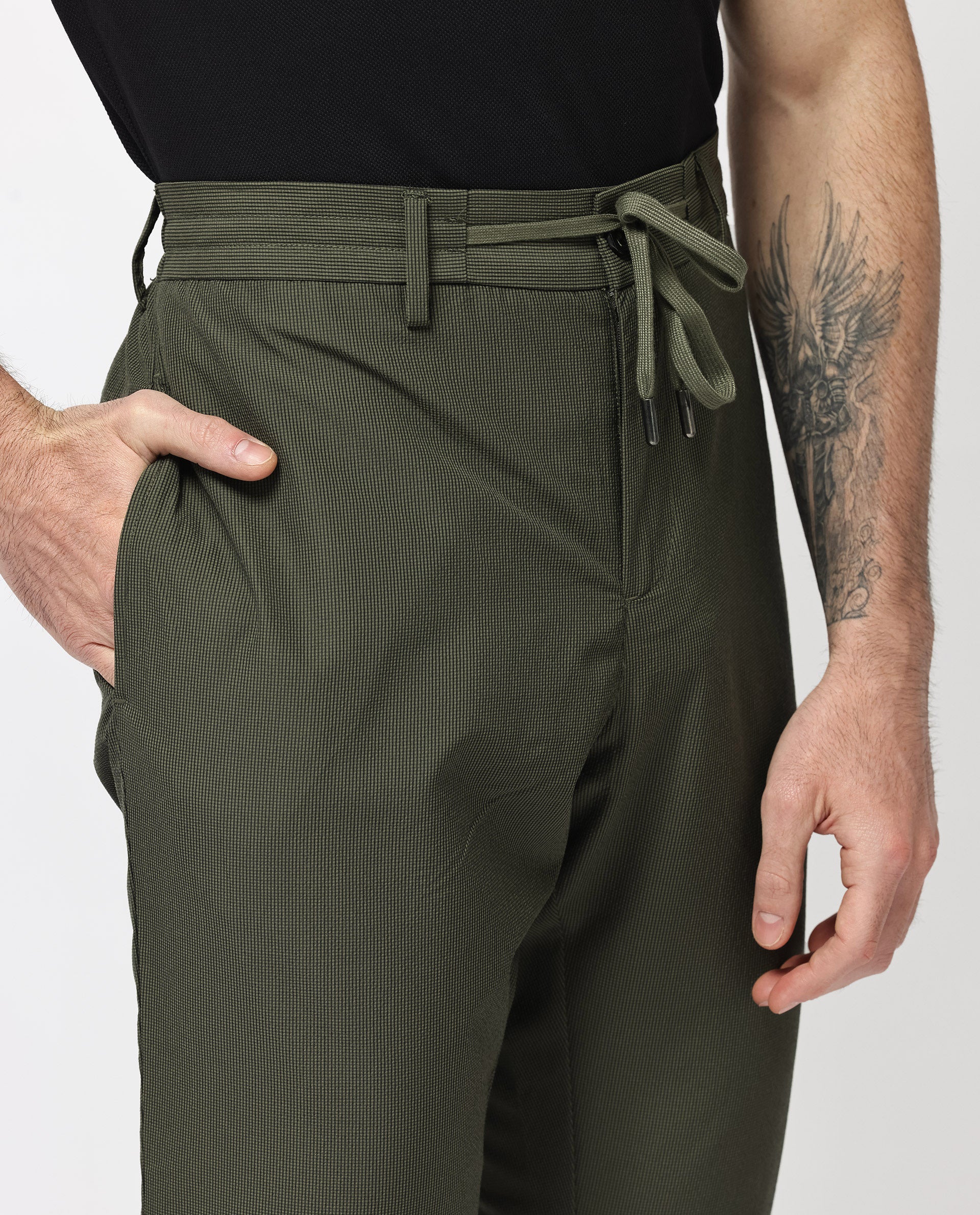 Rare Rabbit Men's Saco Olive Polyester Checked Print Regular Fit Trouser - Image 3