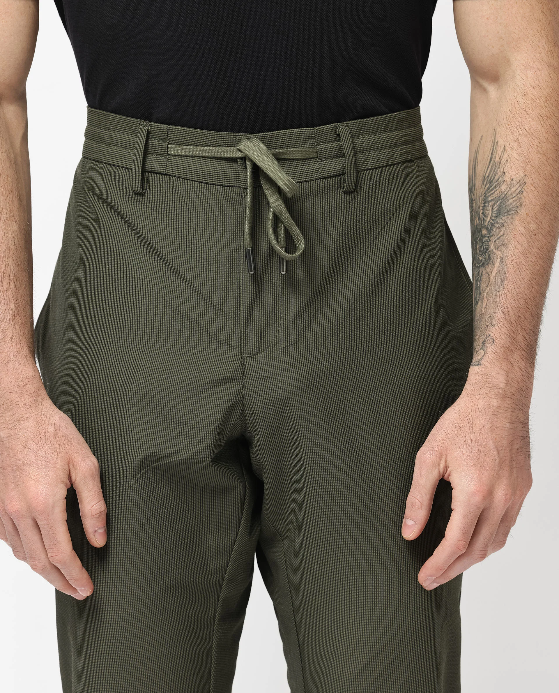 Rare Rabbit Men's Saco Olive Polyester Checked Print Regular Fit Trouser - Image 5