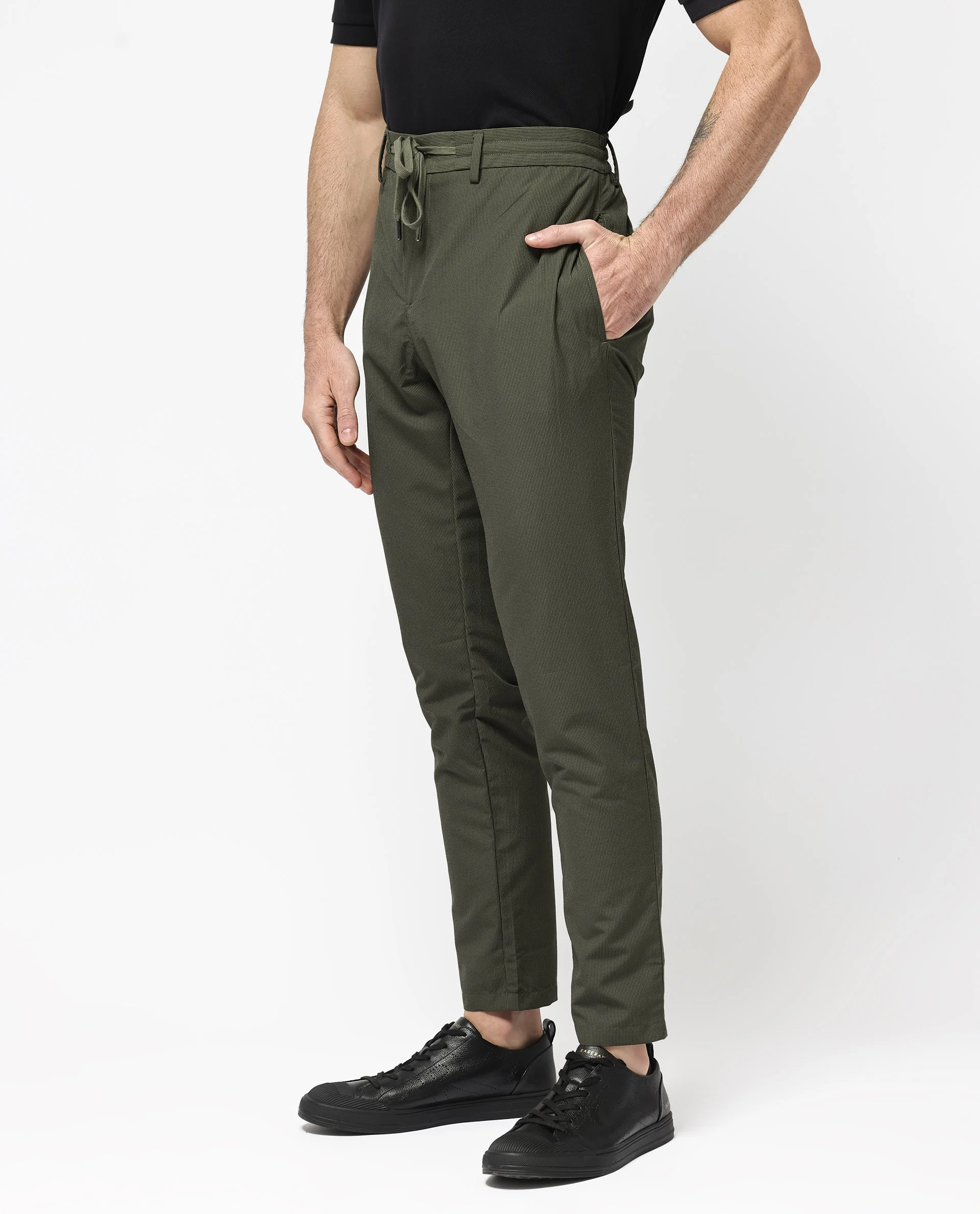 Rare Rabbit Men's Saco Olive Polyester Checked Print Regular Fit Trouser - Image 7