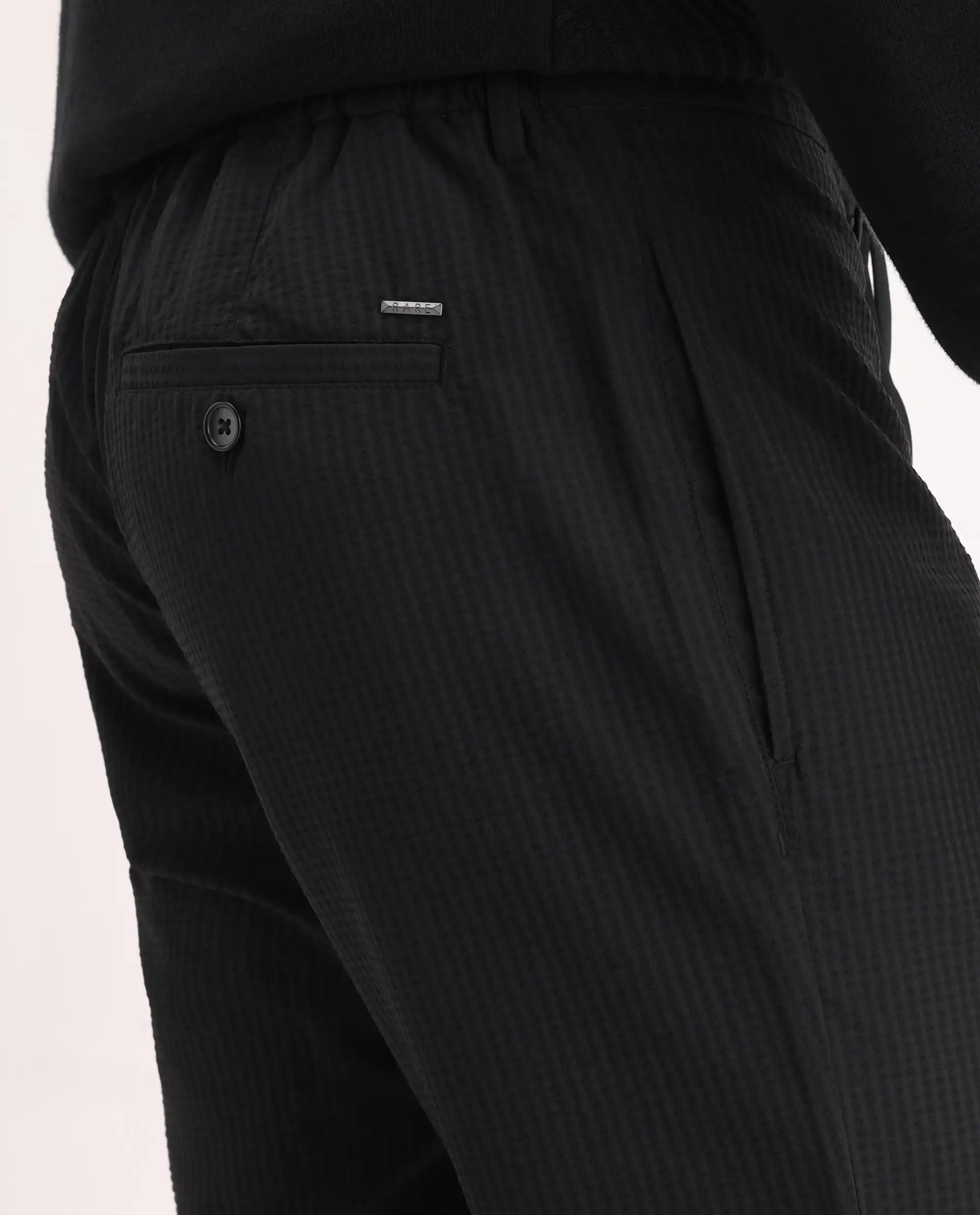 Rare Rabbit Men's Sacon Black Polyester Textured Regular Fit Trouser - Image 6