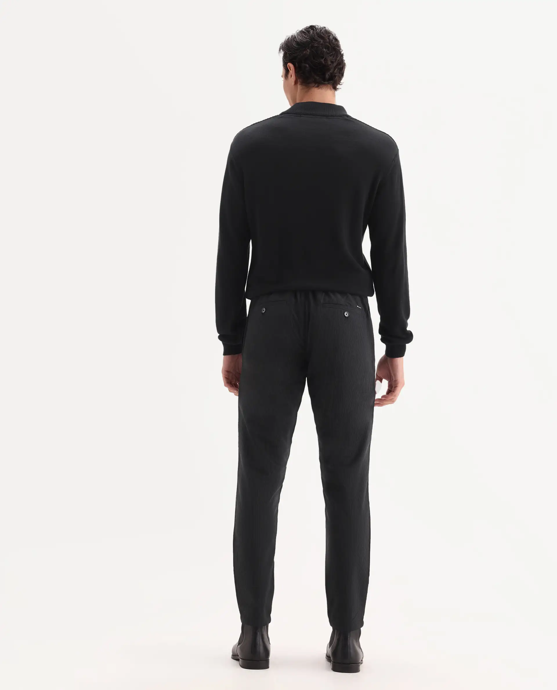 Rare Rabbit Men's Sacon Black Polyester Textured Regular Fit Trouser - Image 8