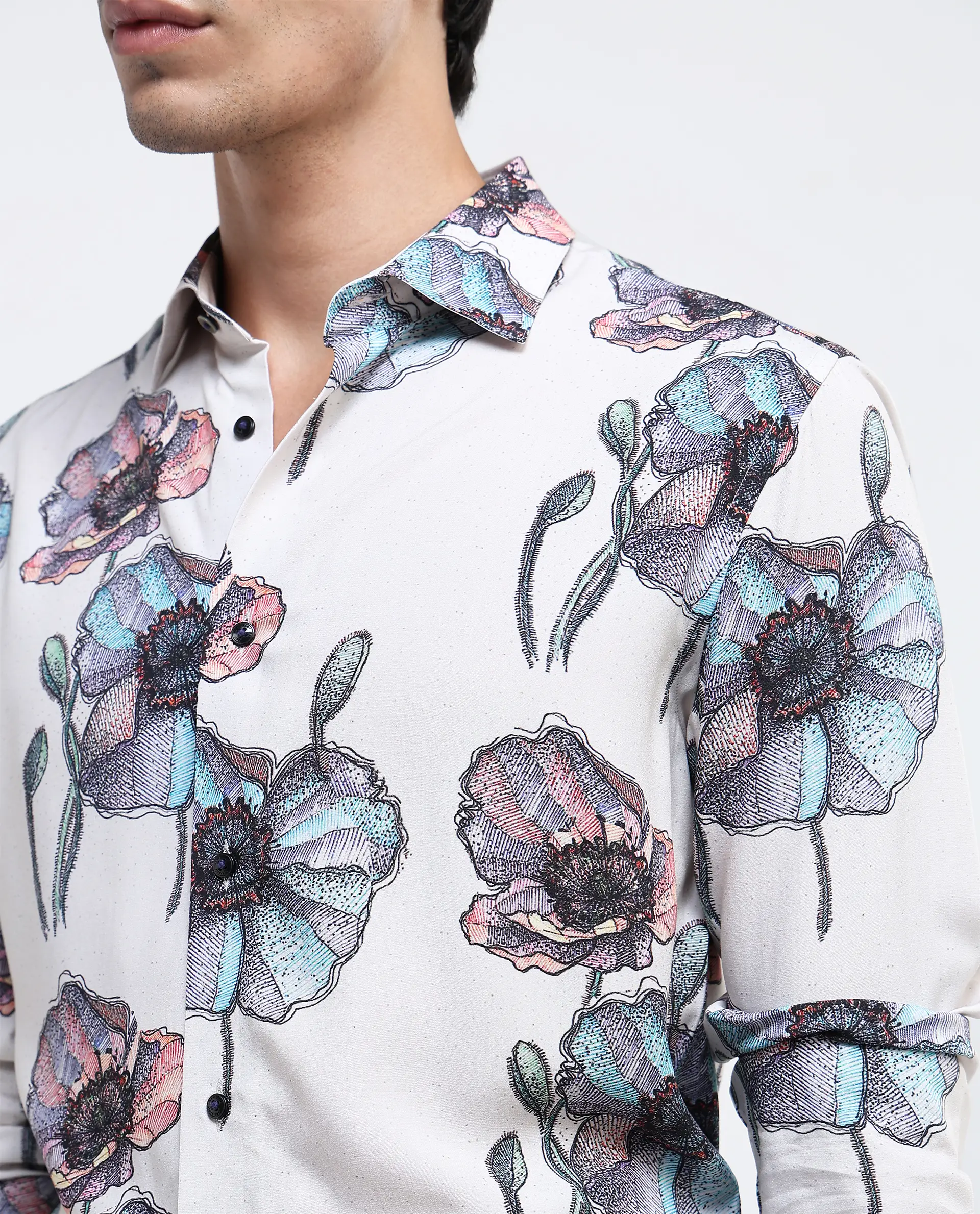 Rare Rabbit Men's Saddle-1 Light Pink Viscose Floral Print Regular Fit Full Sleeve Collared Shirt - Image 3