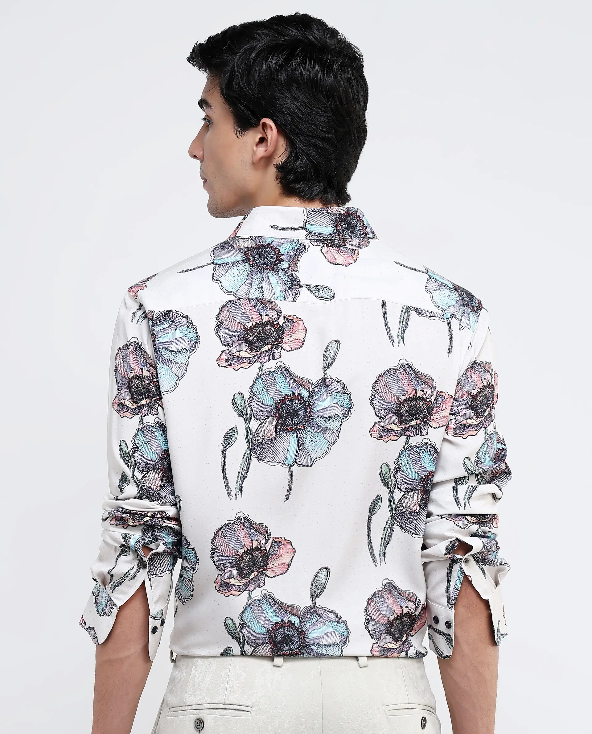Rare Rabbit Men's Saddle-1 Light Pink Viscose Floral Print Regular Fit Full Sleeve Collared Shirt - Image 4