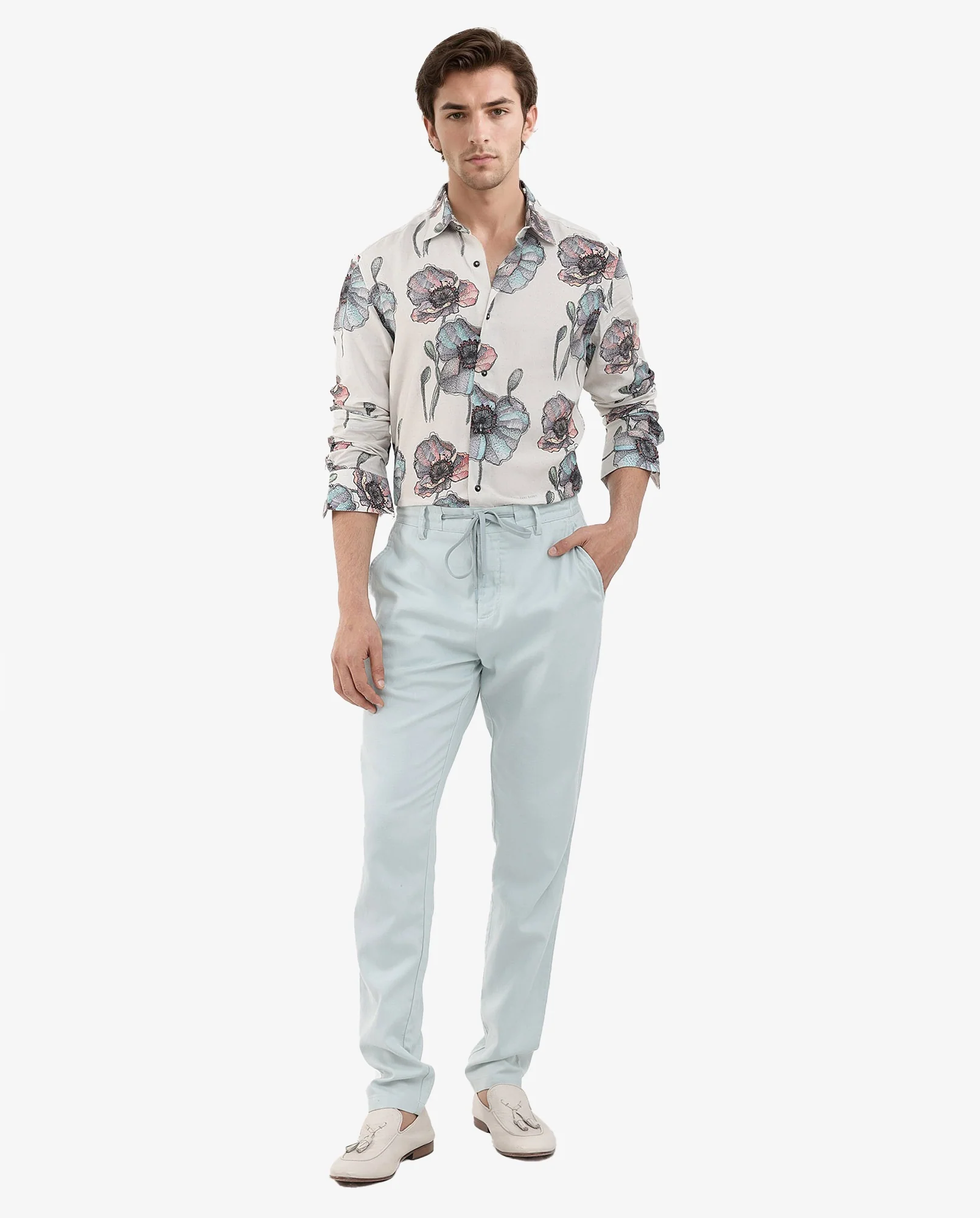 Rare Rabbit Men's Saddle Light Pink Viscose Floral Print Regular Fit Full Sleeve Collared Shirt - Image 2
