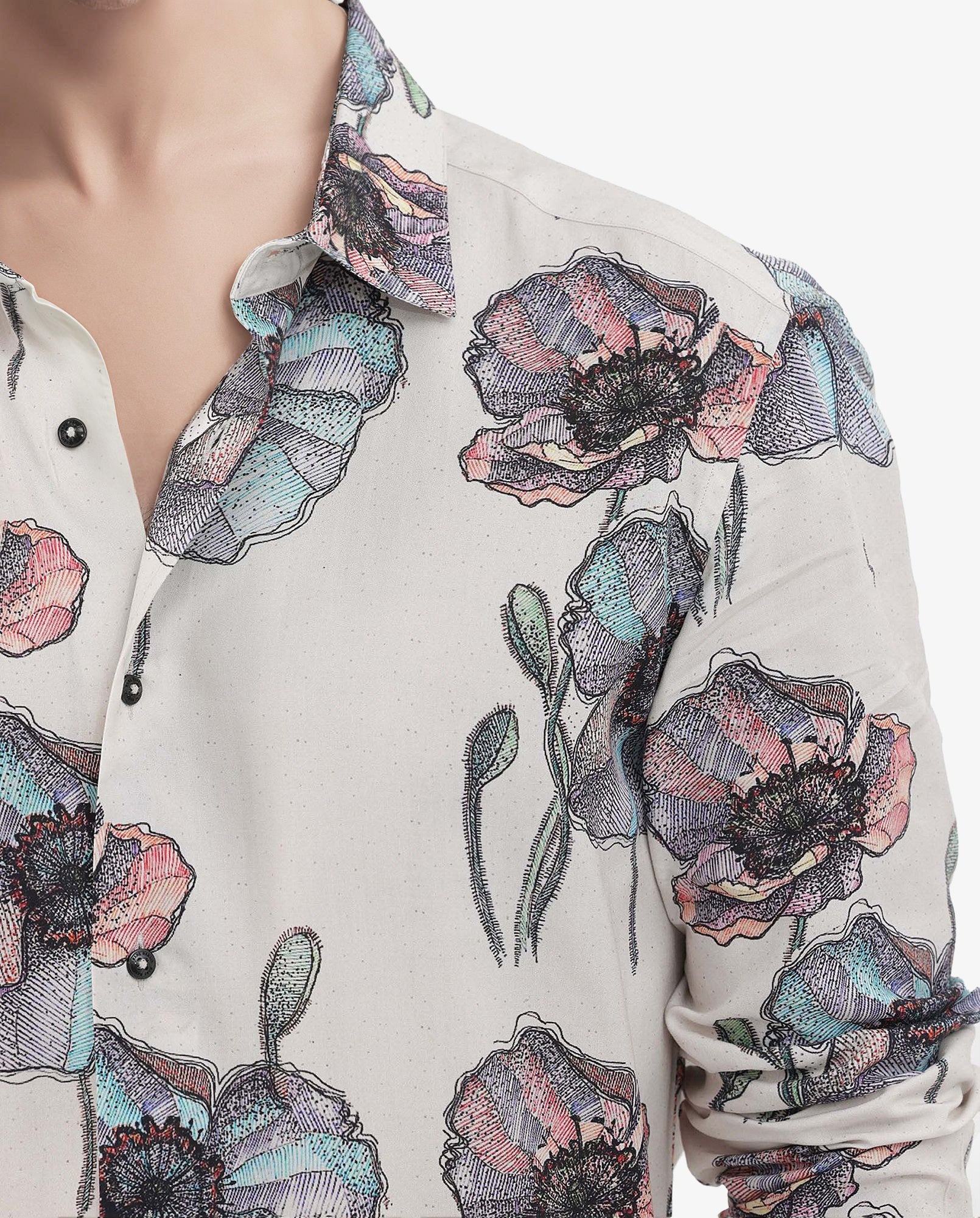 Rare Rabbit Men's Saddle Light Pink Viscose Floral Print Regular Fit Full Sleeve Collared Shirt - Image 3