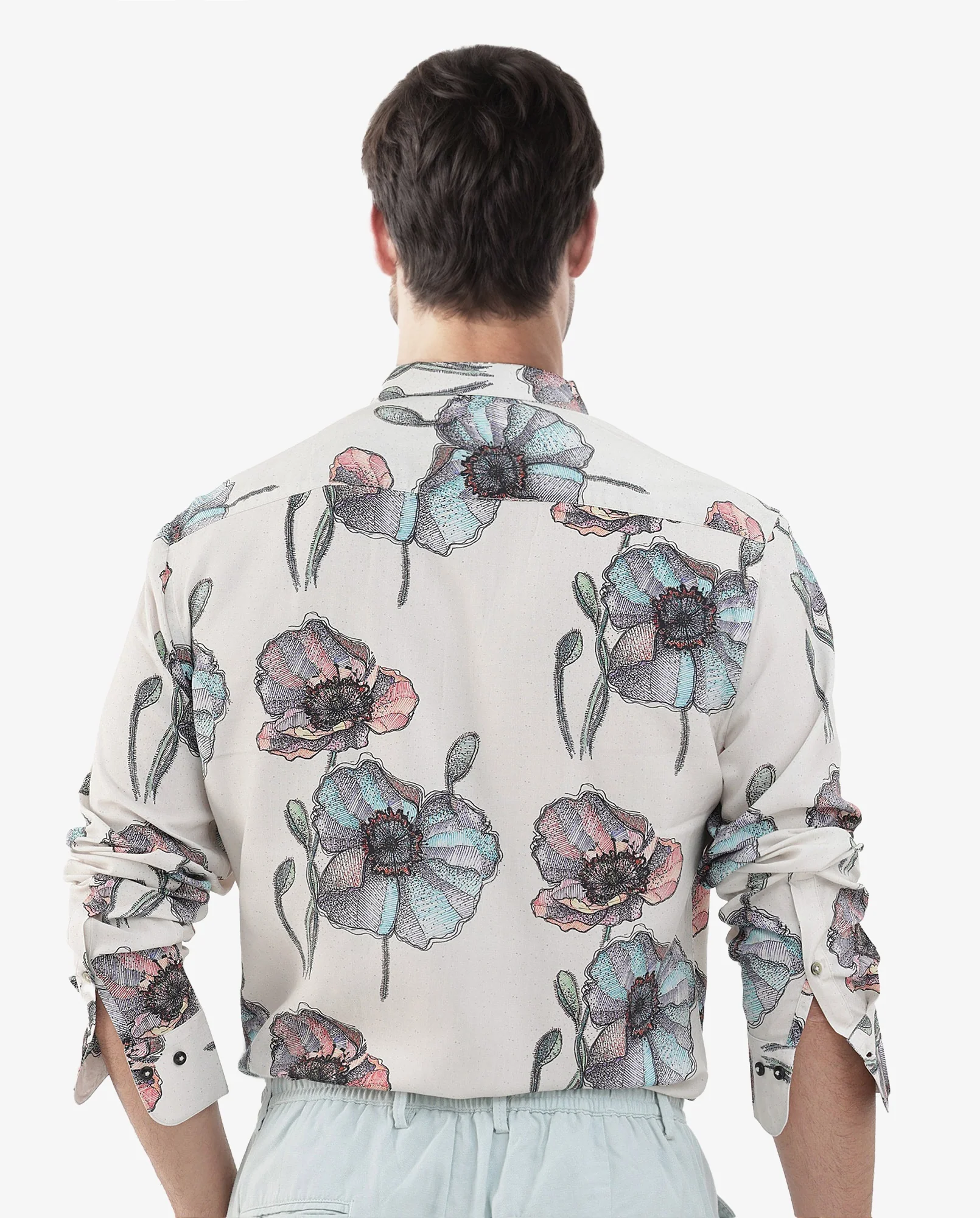 Rare Rabbit Men's Saddle Light Pink Viscose Floral Print Regular Fit Full Sleeve Collared Shirt - Image 5