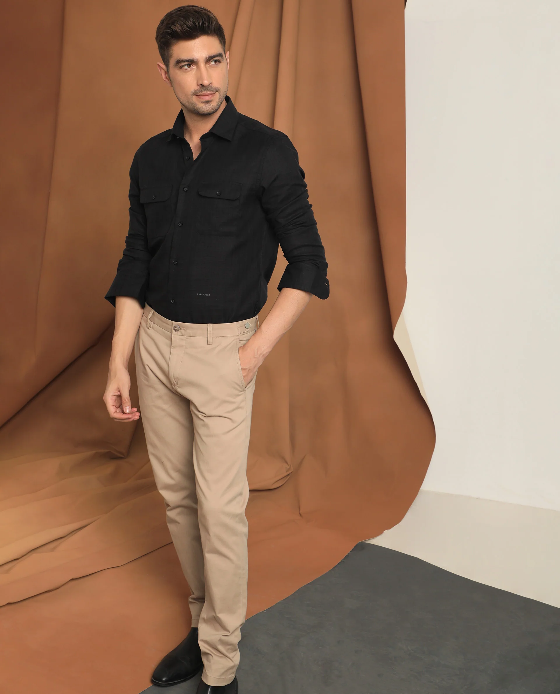 Rare Rabbit Men's Safa Ls Black Plain Regular Fit Full Sleeve Collared Shirt - Image 2