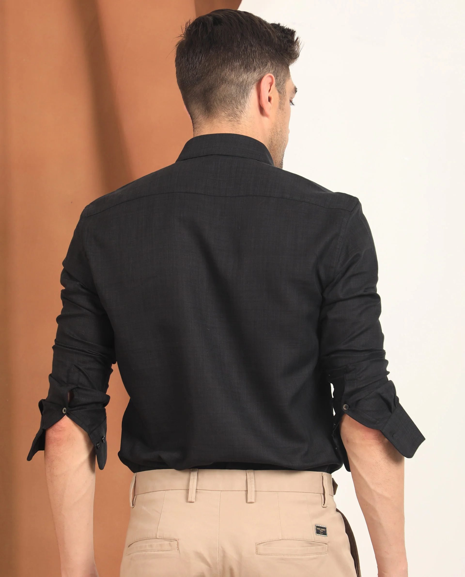 Rare Rabbit Men's Safa Ls Black Plain Regular Fit Full Sleeve Collared Shirt - Image 8
