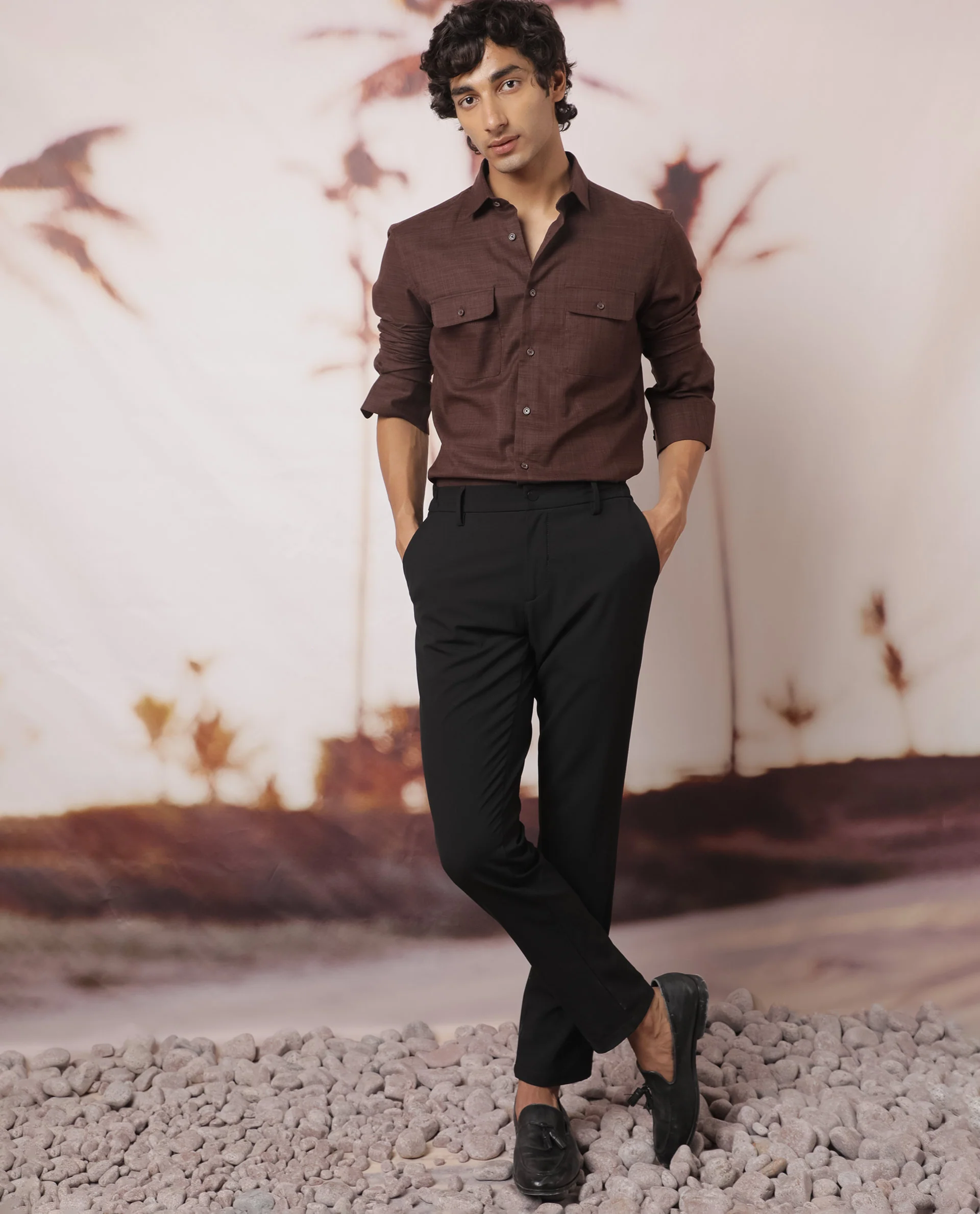 Rare Rabbit Men's Safa Ls Brown Cotton Plain Regular Fit Full Sleeve Collared Shirt - Image 2