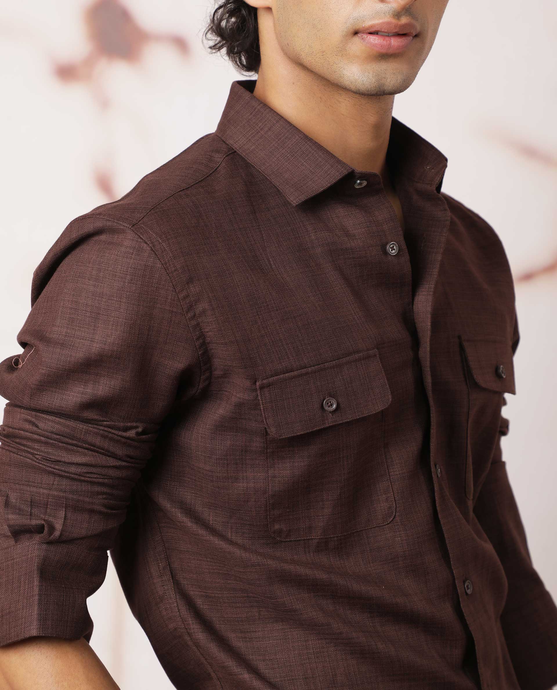 Rare Rabbit Men's Safa Ls Brown Cotton Plain Regular Fit Full Sleeve Collared Shirt - Image 5