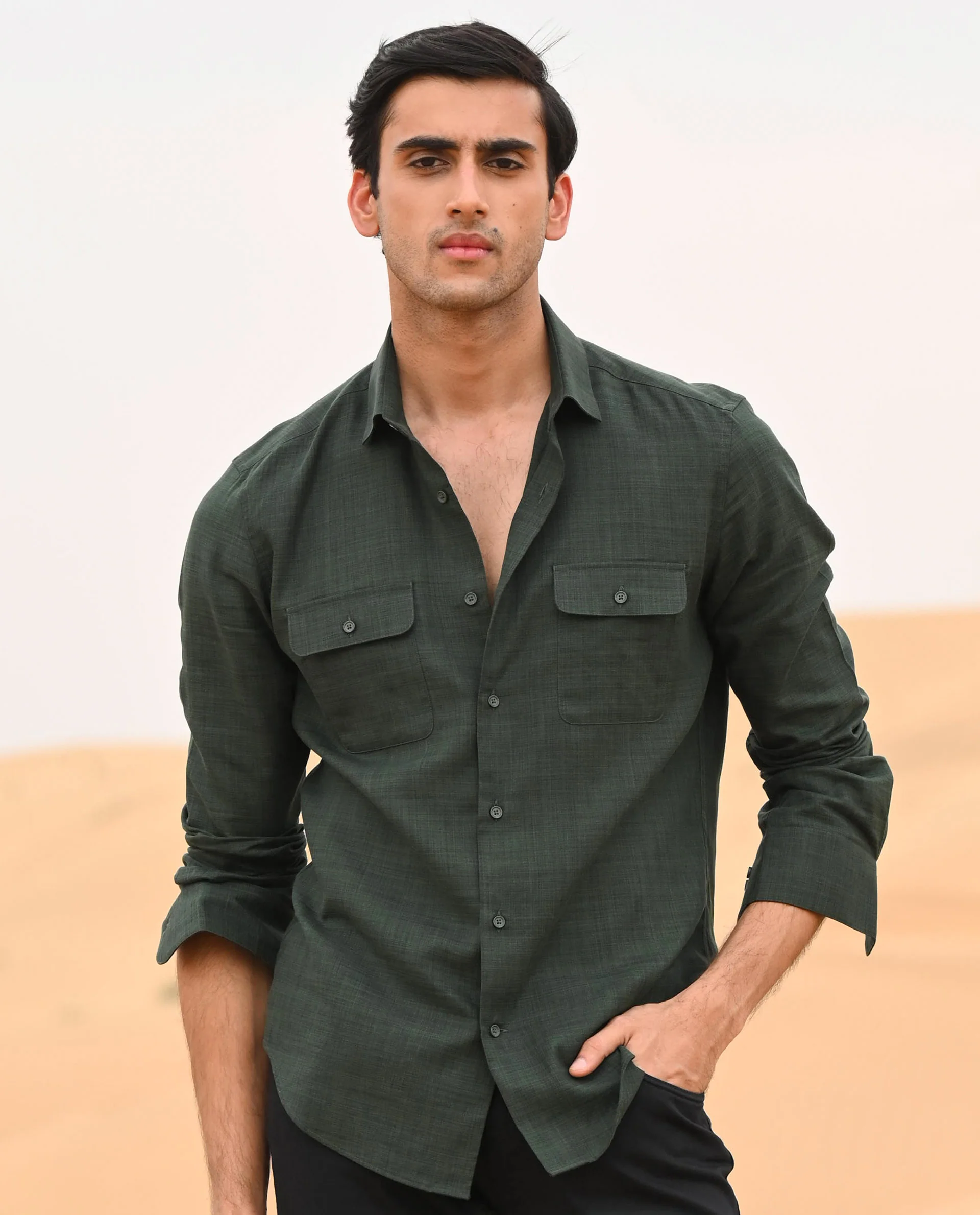 Rare Rabbit Men's Safa Olive Cotton Plain Regular Fit Full Sleeve Collared Shirt - Image 10