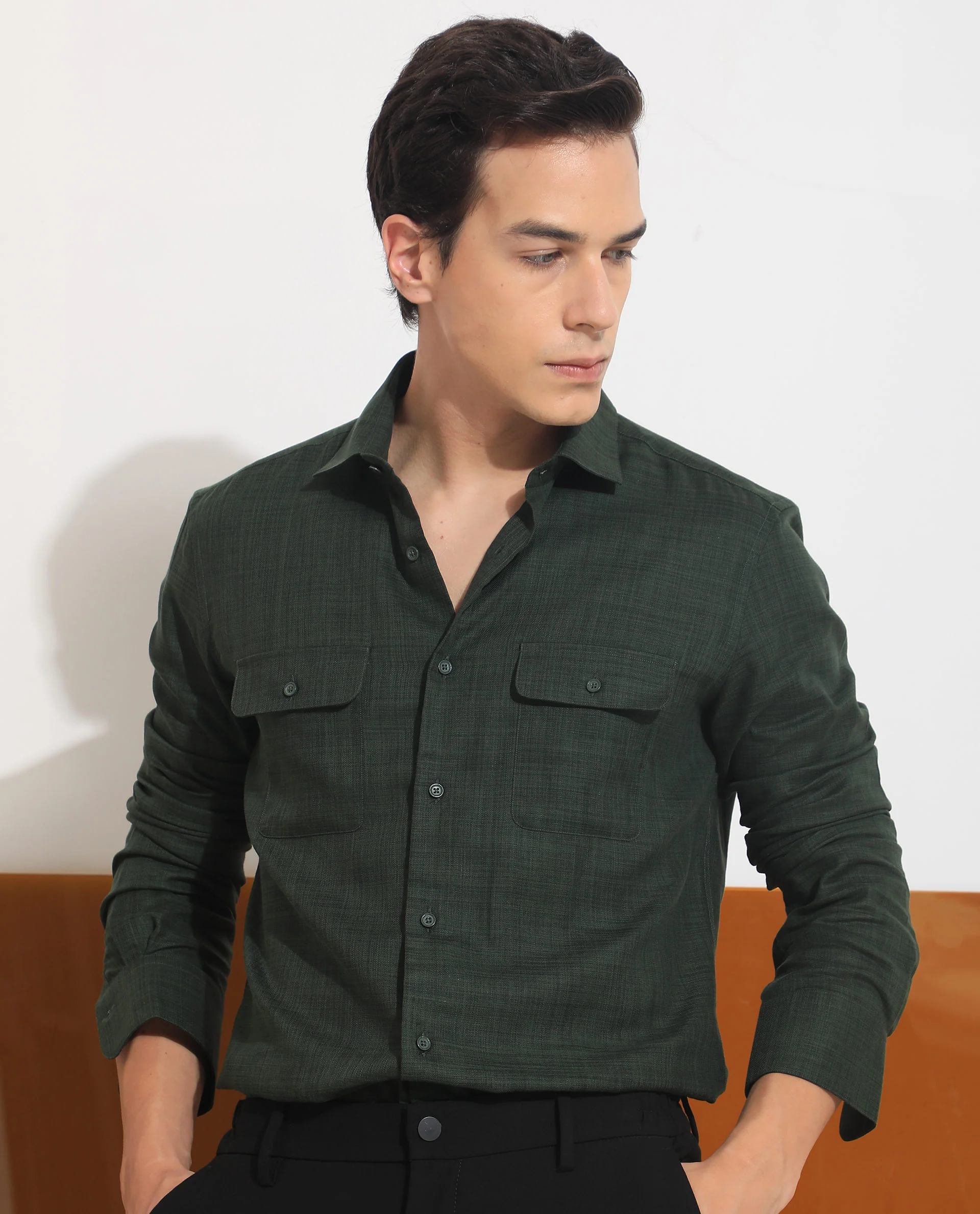 Rare Rabbit Men's Safa Olive Cotton Plain Regular Fit Full Sleeve Collared Shirt - Image 4