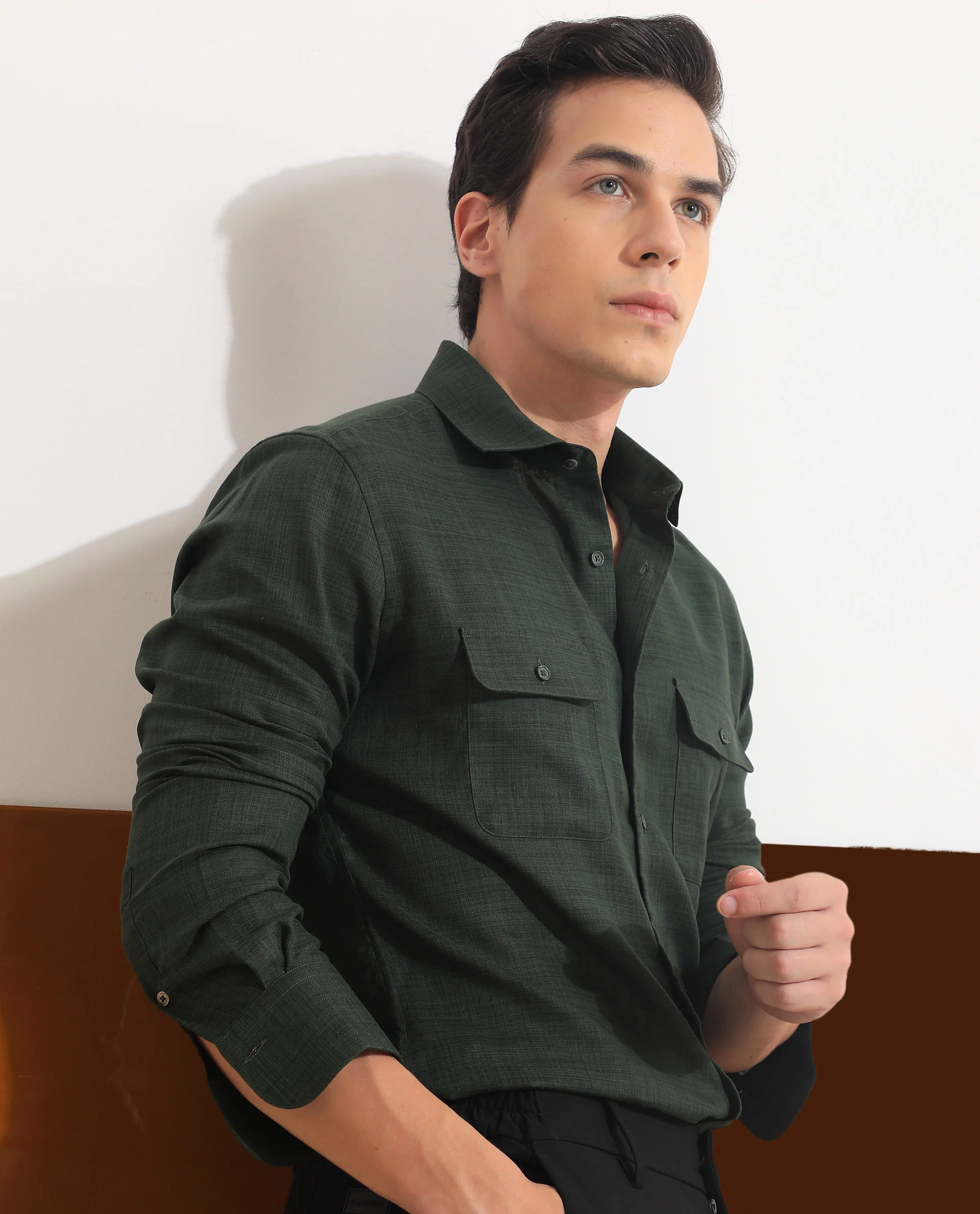 Rare Rabbit Men's Safa Olive Cotton Plain Regular Fit Full Sleeve Collared Shirt - Image 5