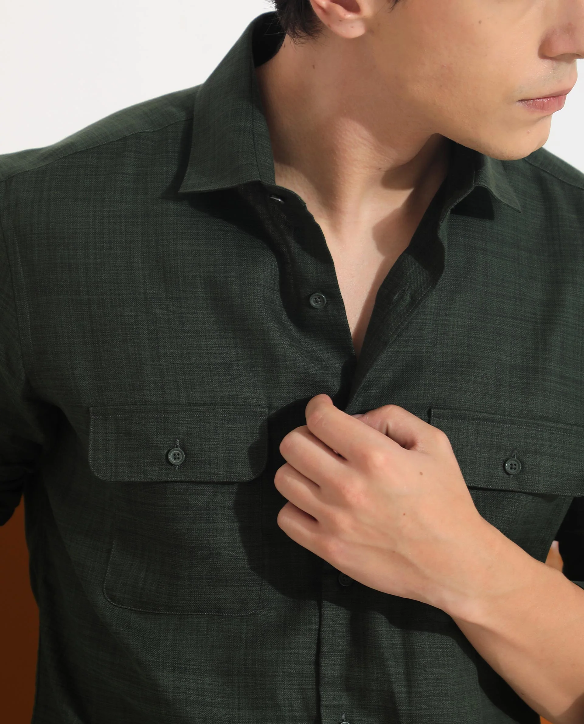 Rare Rabbit Men's Safa Olive Cotton Plain Regular Fit Full Sleeve Collared Shirt - Image 6