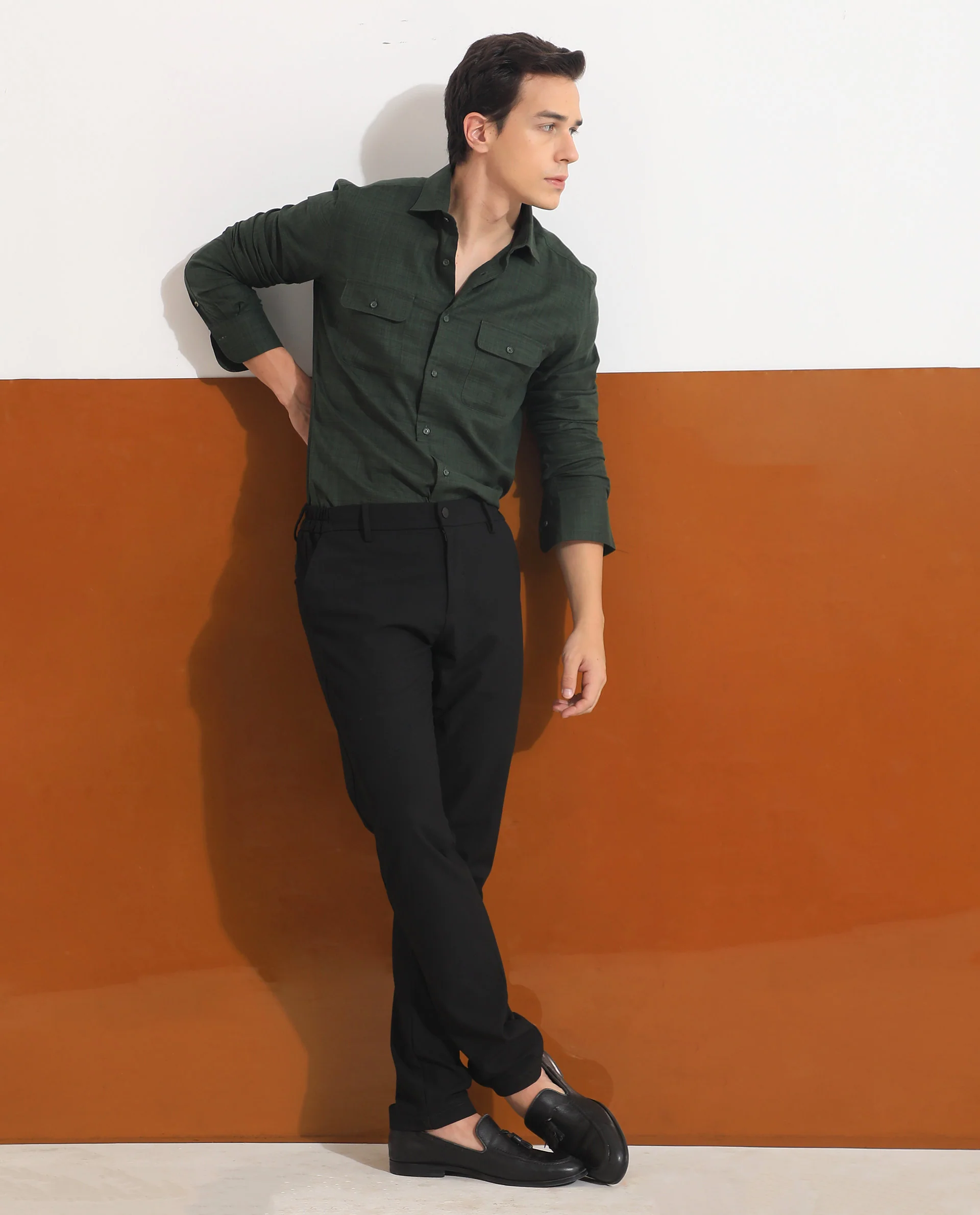 Rare Rabbit Men's Safa Olive Cotton Plain Regular Fit Full Sleeve Collared Shirt - Image 8
