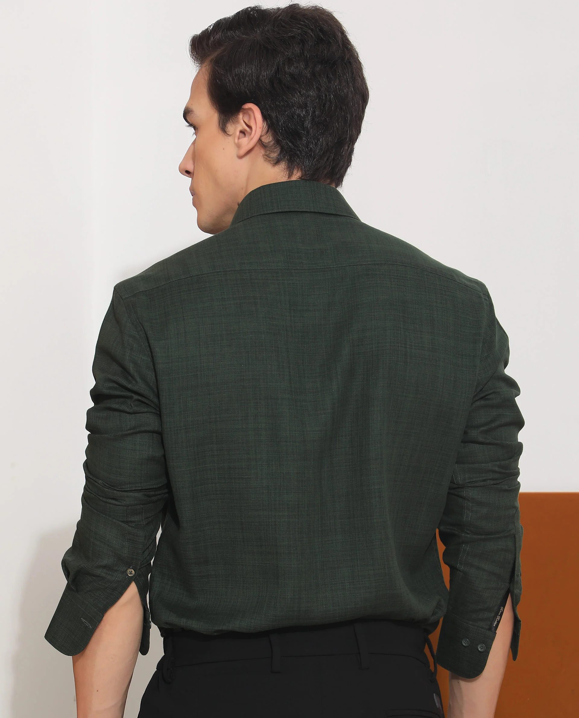 Rare Rabbit Men's Safa Olive Cotton Plain Regular Fit Full Sleeve Collared Shirt - Image 9
