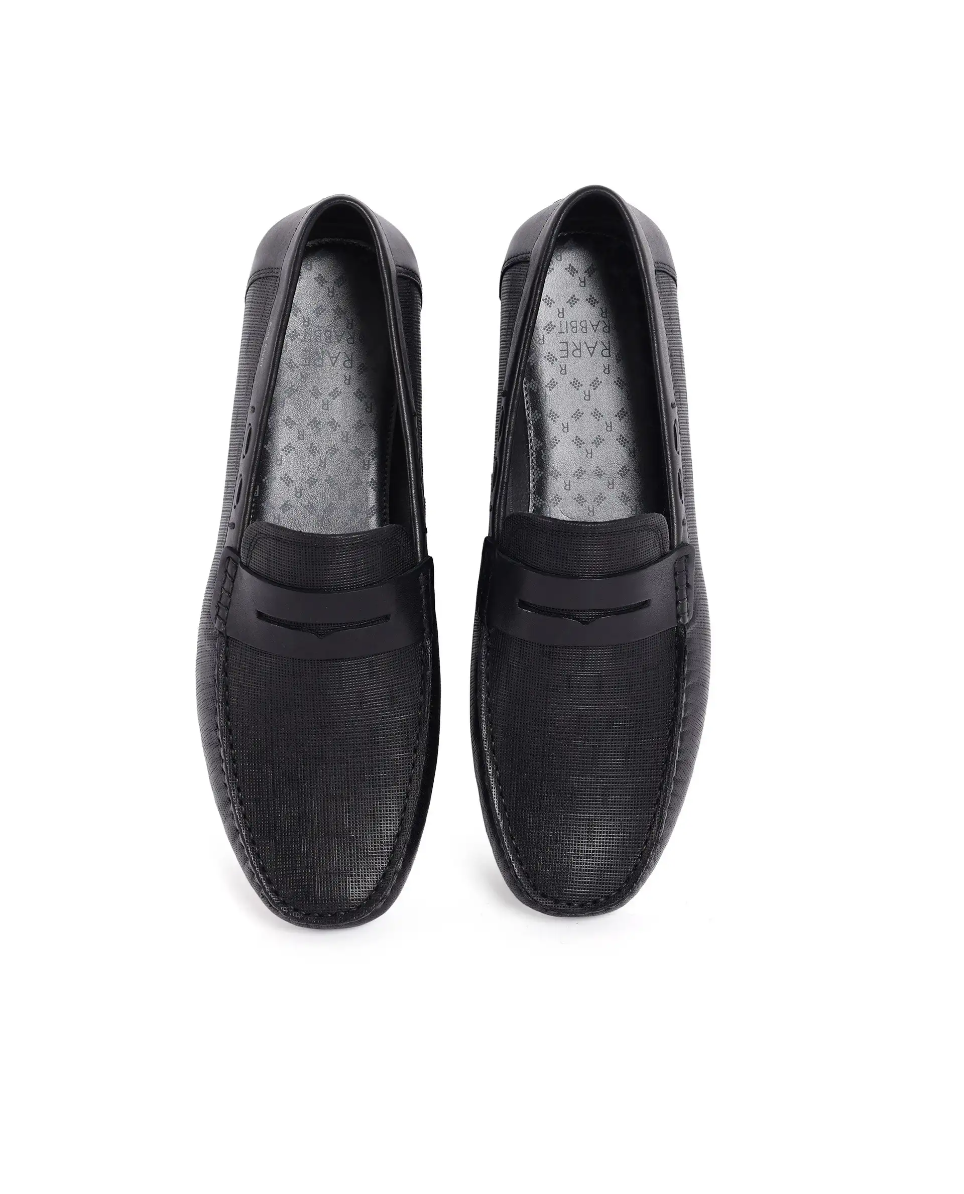 Rare Rabbit Men's Saffian Black Slip-On Textured Genuine Leather Driver Moccasin - Image 5